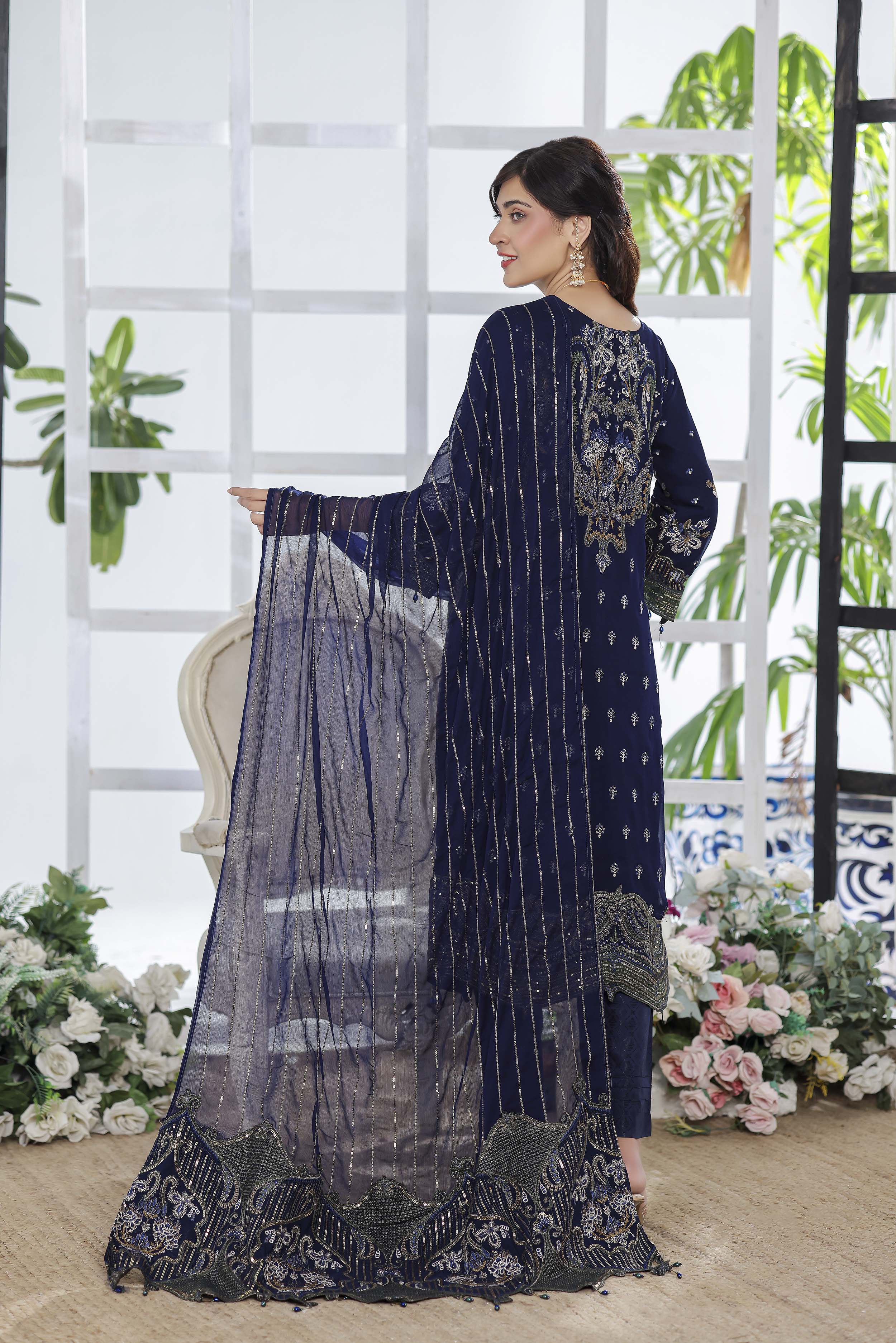 Ghuncha – Midnight Blue Luxury Chiffon Outfit