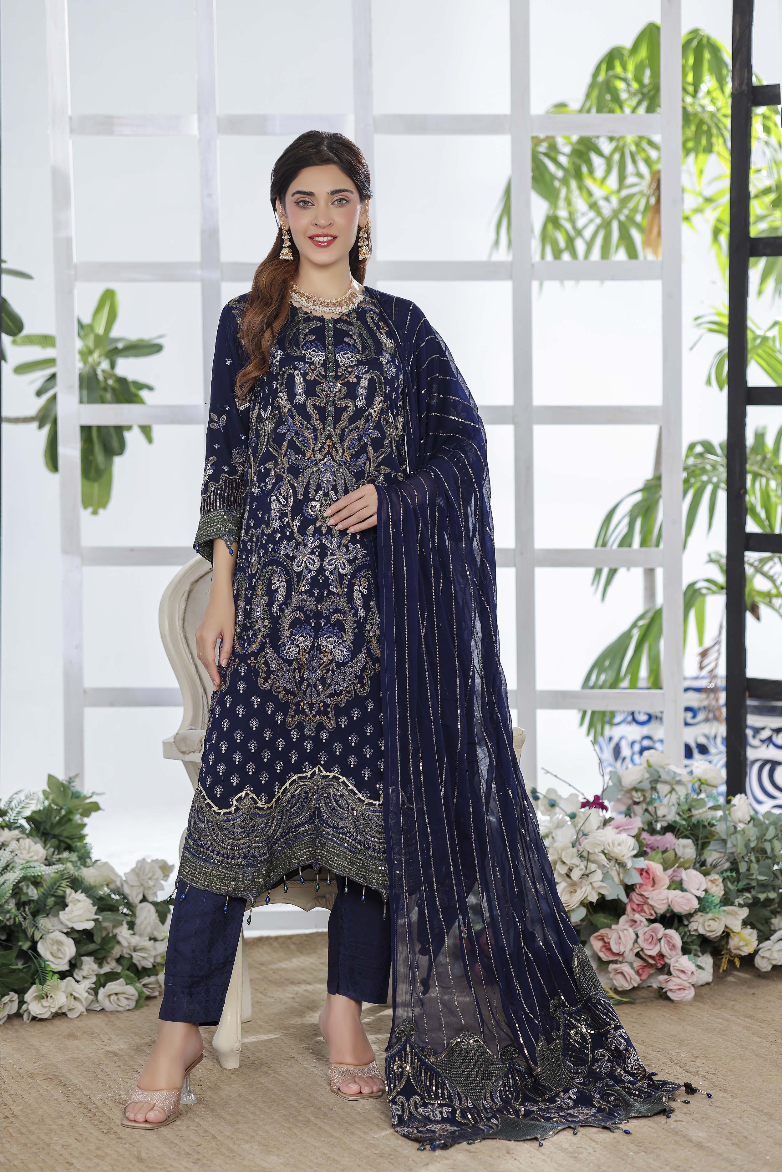 Ghuncha – Midnight Blue Luxury Chiffon Outfit