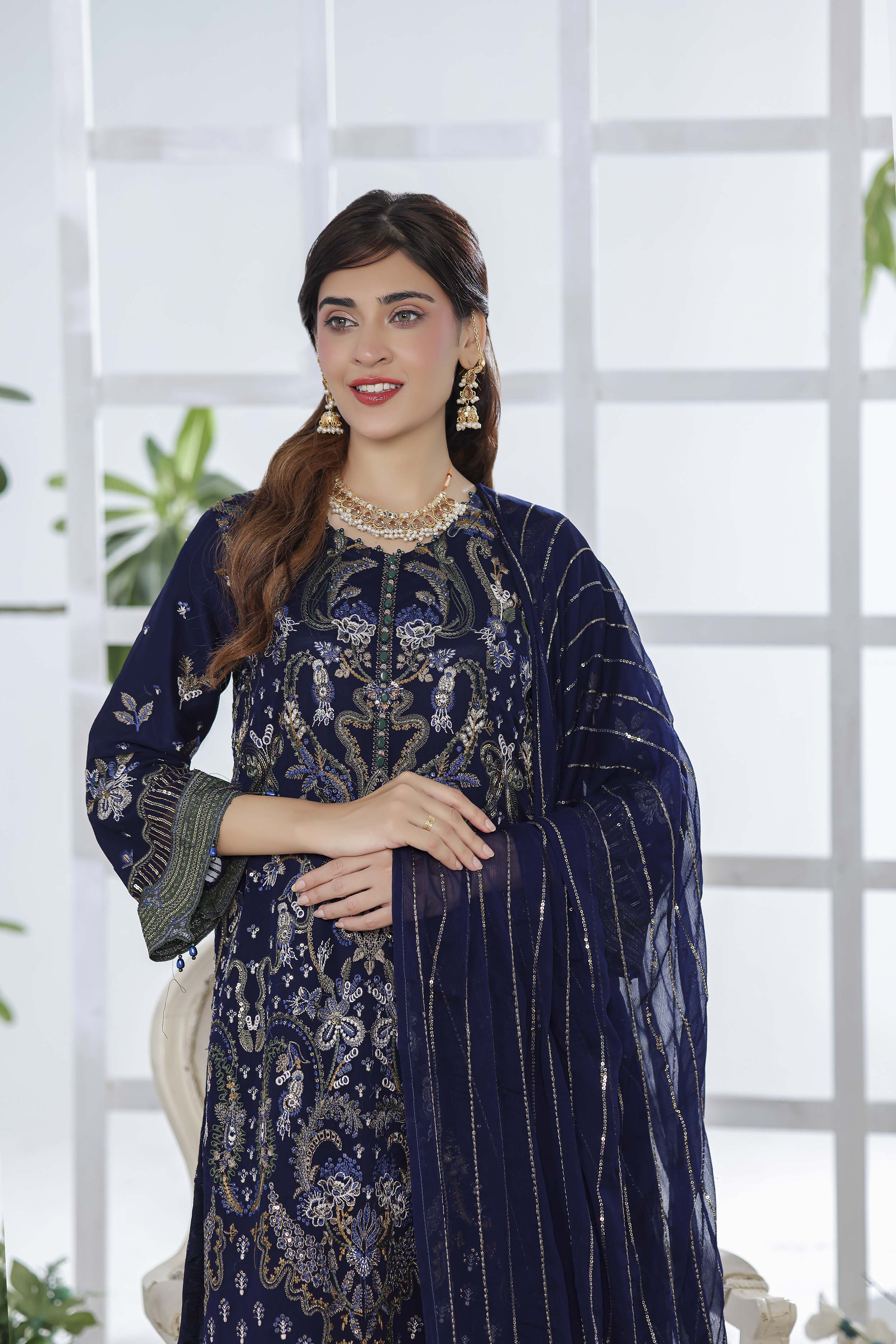Ghuncha – Midnight Blue Luxury Chiffon Outfit