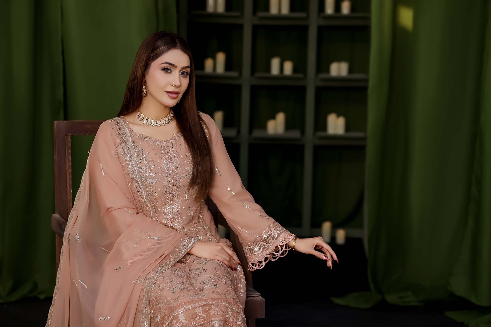 Paris Silk | Embroidered Chiffon Suit – Peach Nectar