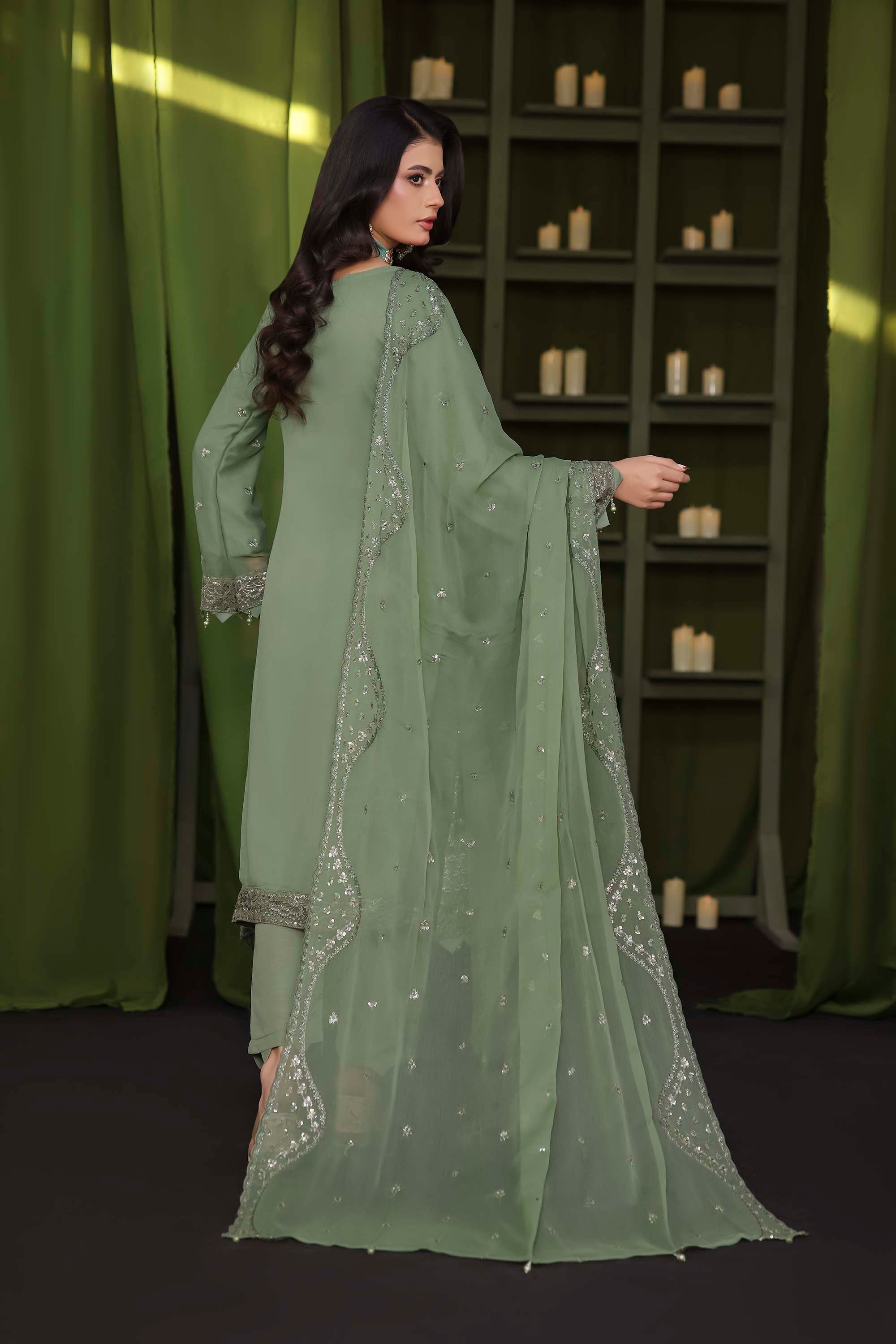 Paris Silk | Embroidered Chiffon Suit – Sage Green