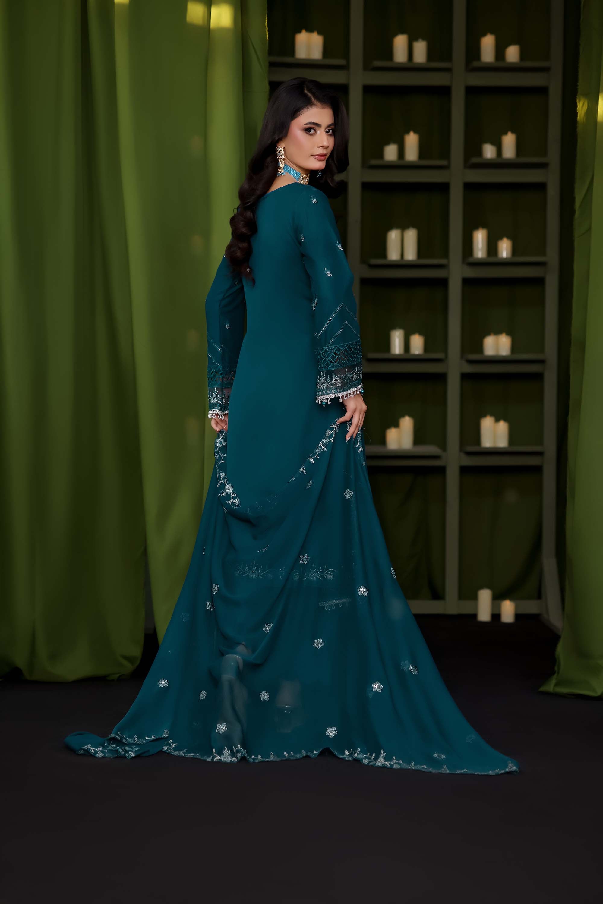LA GRACE – Teal Blue Embroidered Luxury Formal Suit