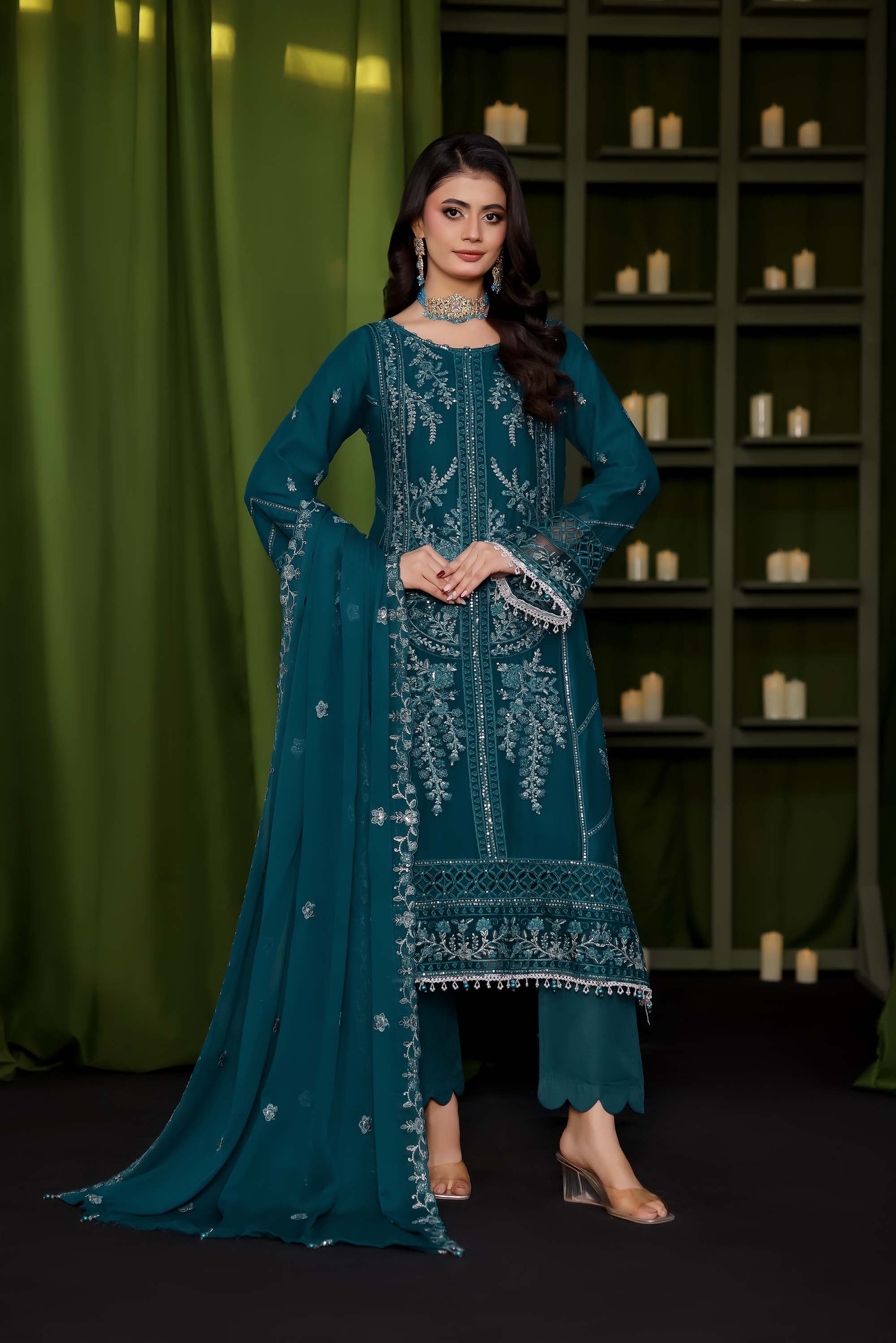 LA GRACE – Teal Blue Embroidered Luxury Formal Suit