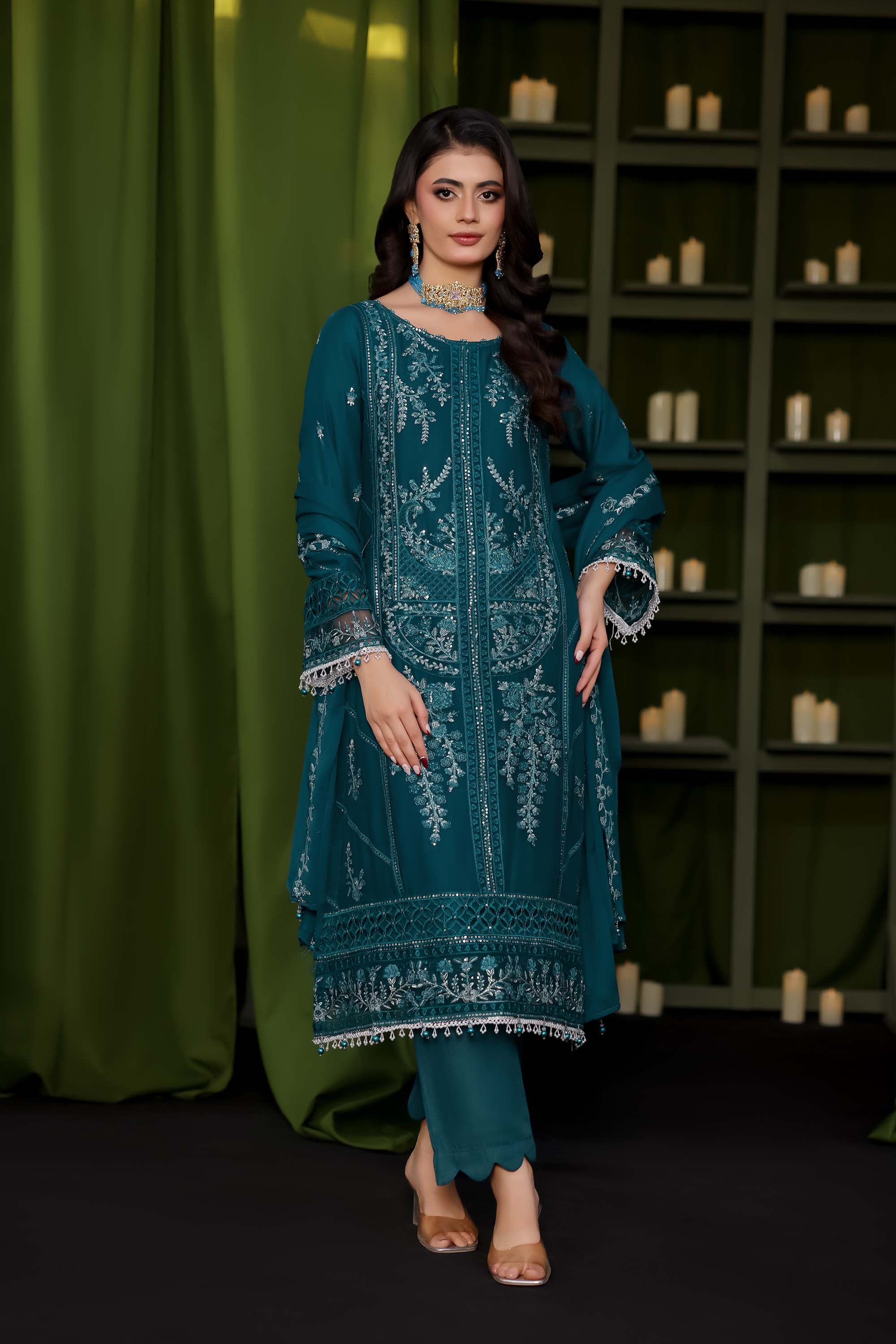 LA GRACE – Teal Blue Embroidered Luxury Formal Suit