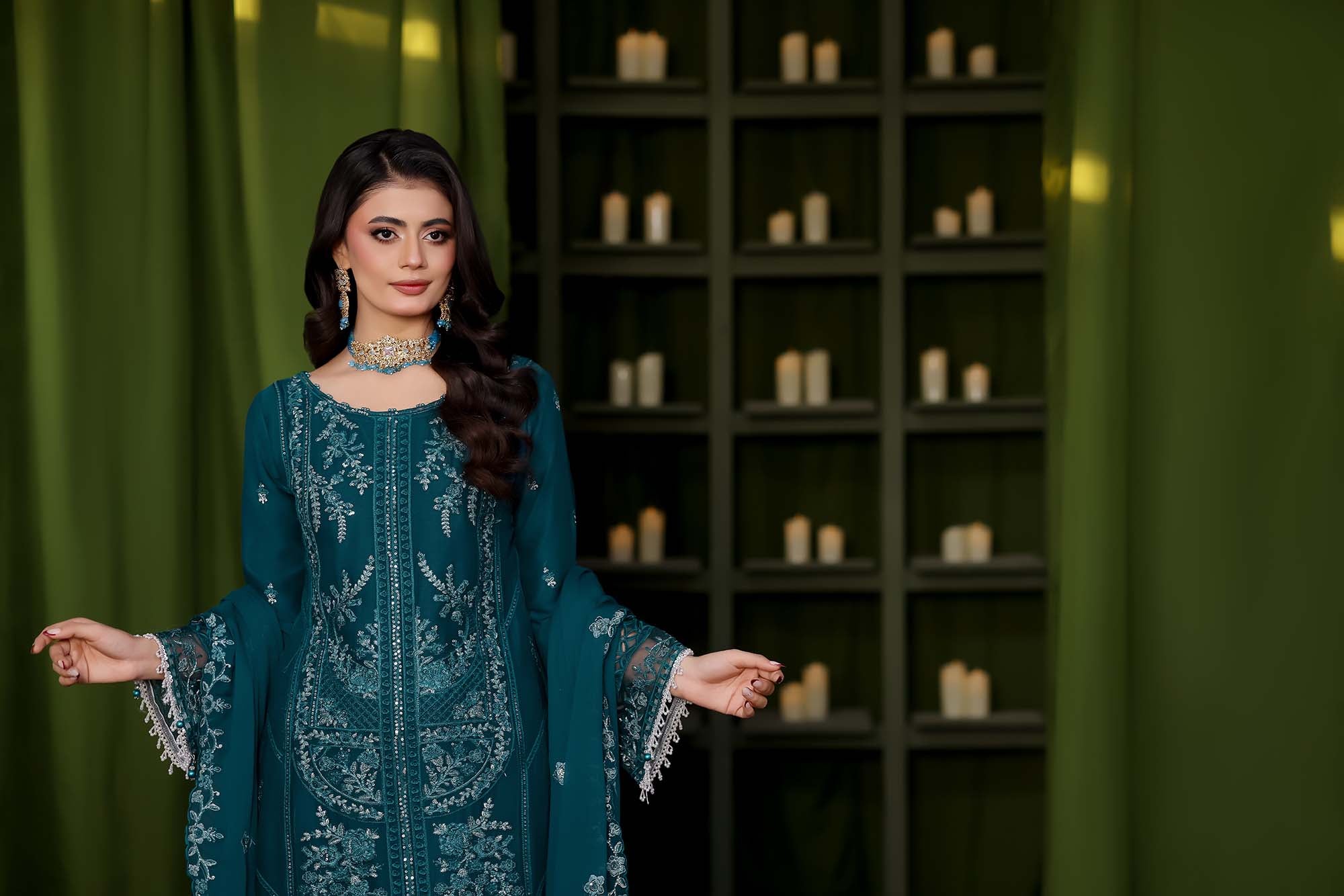 LA GRACE – Teal Blue Embroidered Luxury Formal Suit