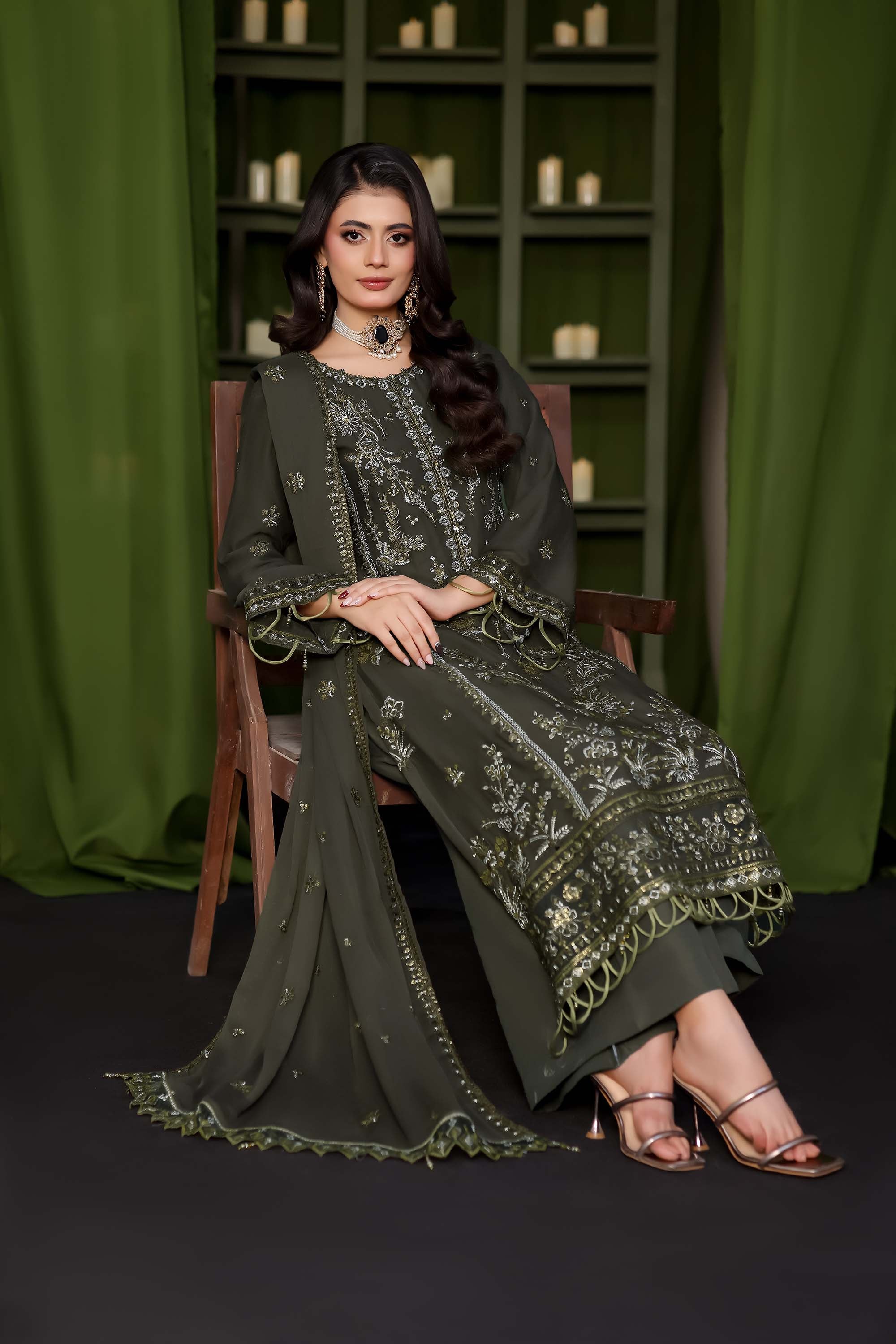 Ashiyana – Moss Olive Contemporary Embroidered Suit