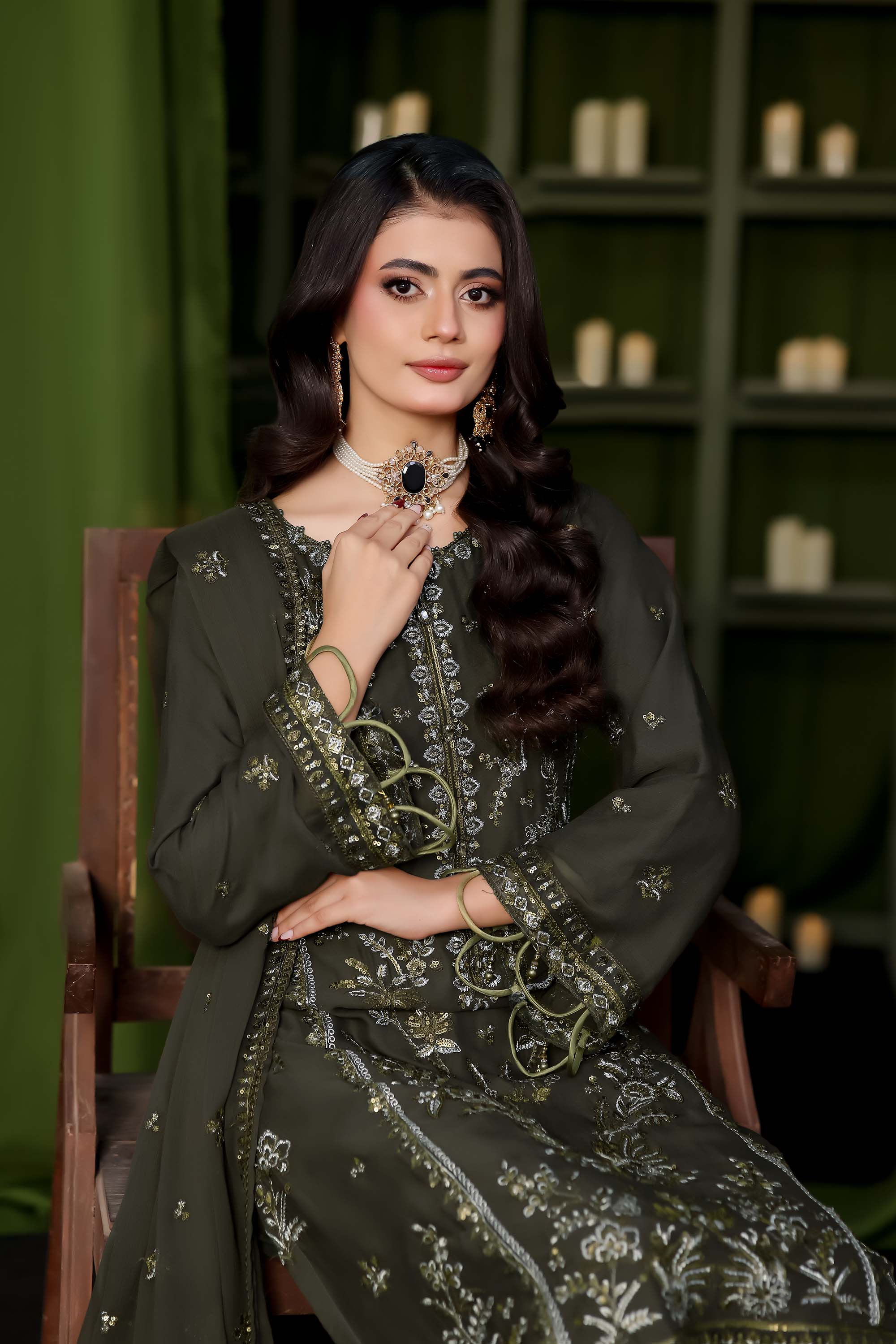 Naura - Deep Forest Green Embroidered Formals