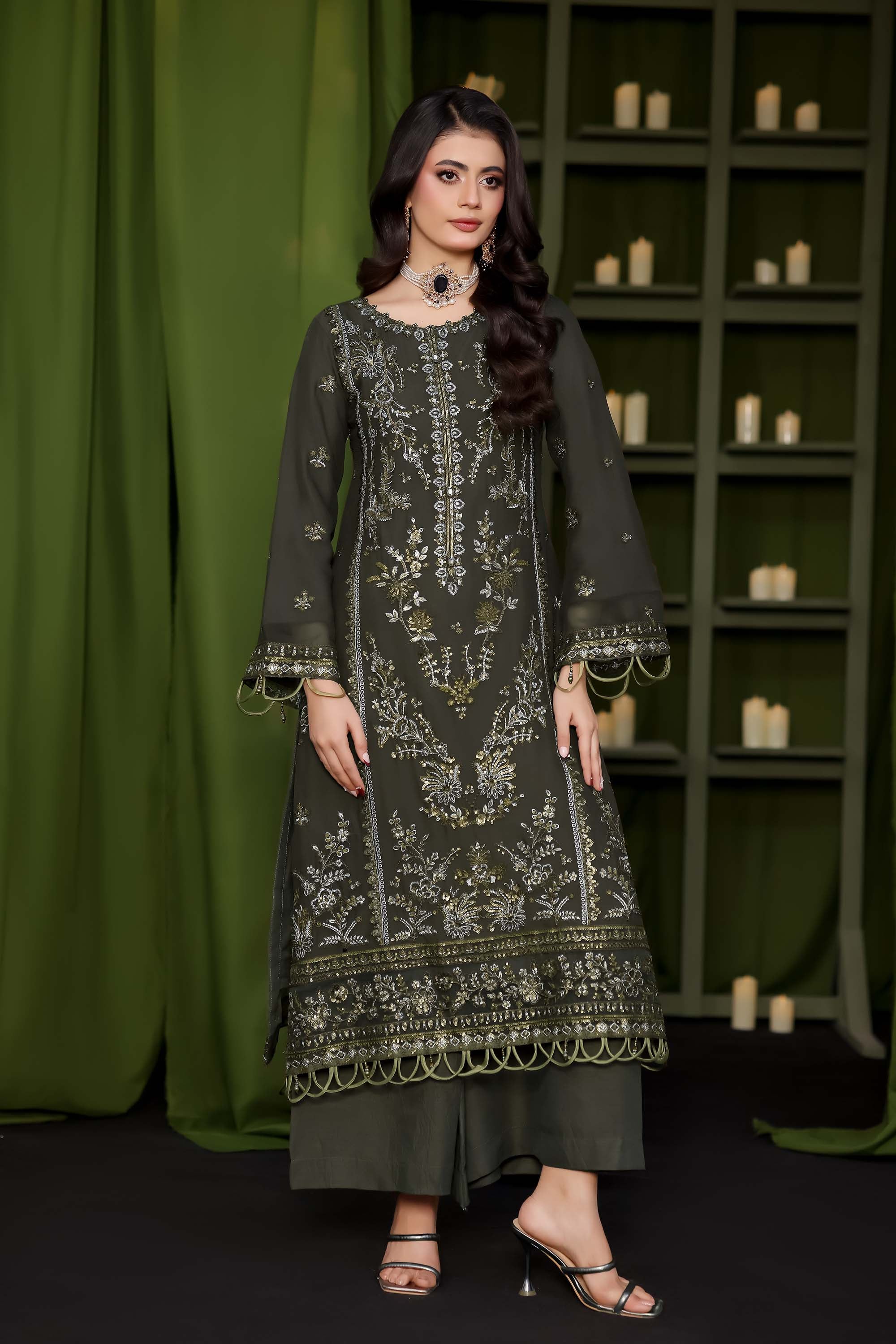 Naura - Deep Forest Green Embroidered Formals