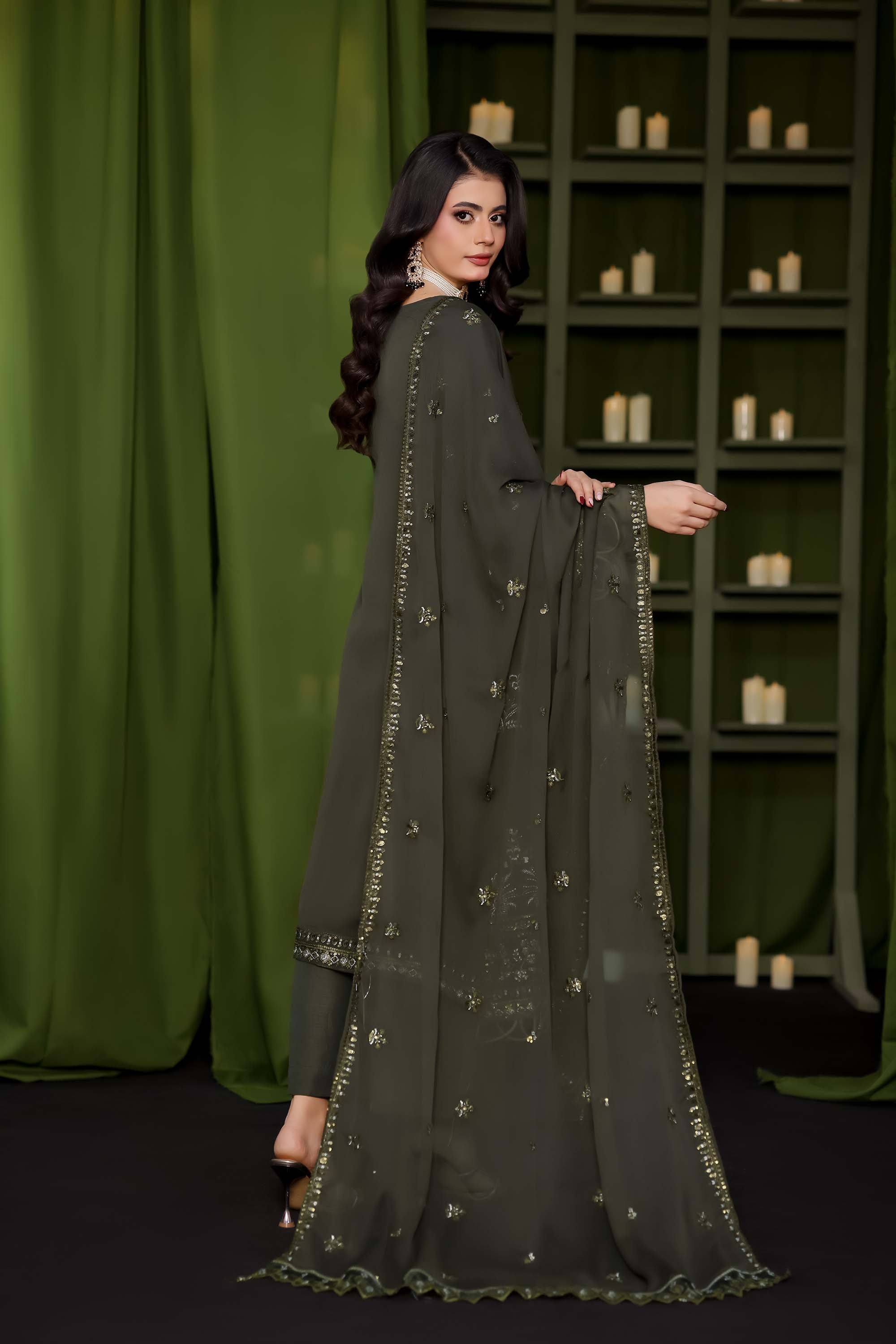 Ashiyana – Moss Olive Contemporary Embroidered Suit
