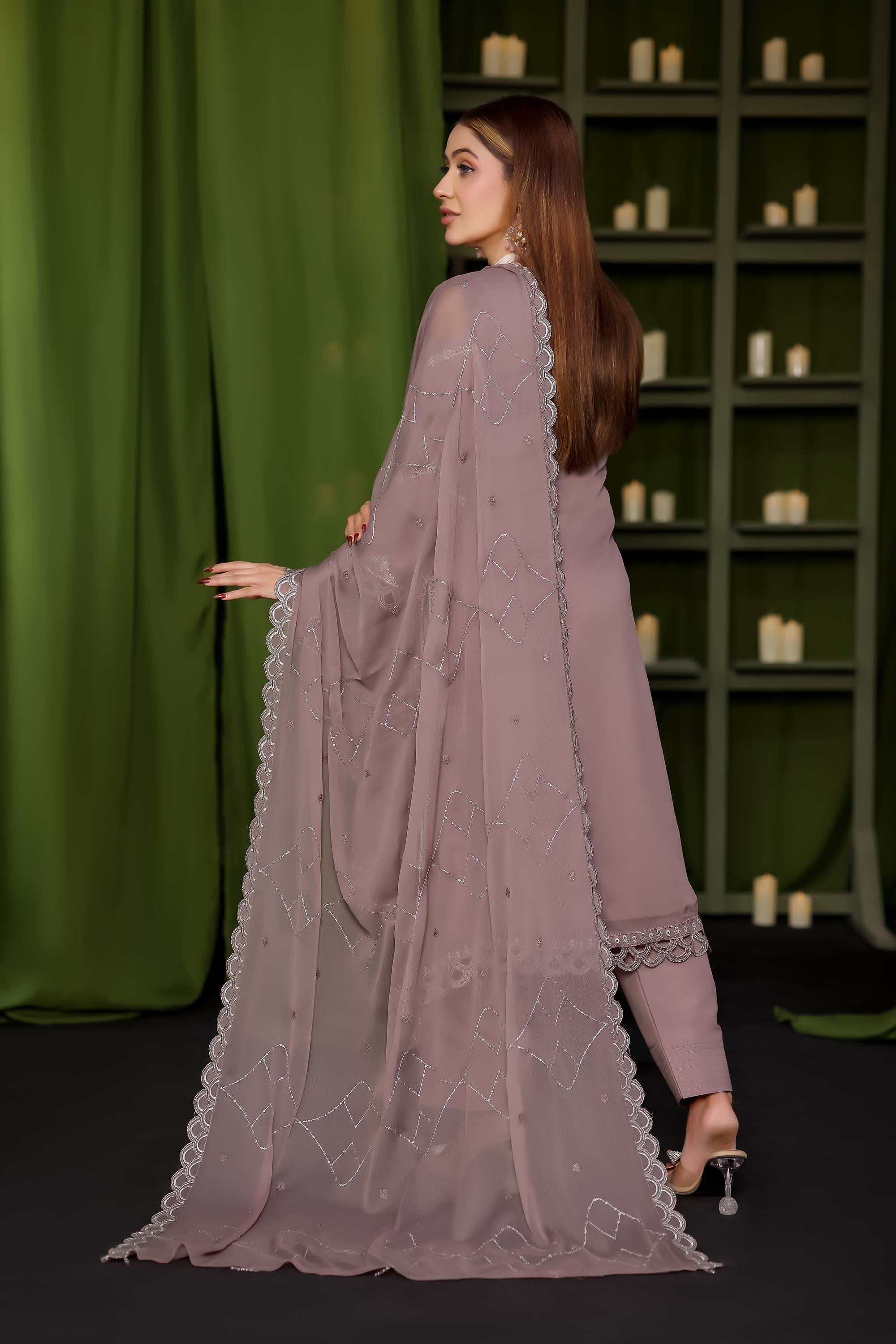 Naura - Dusty Mauve Floral Embroidered Suit