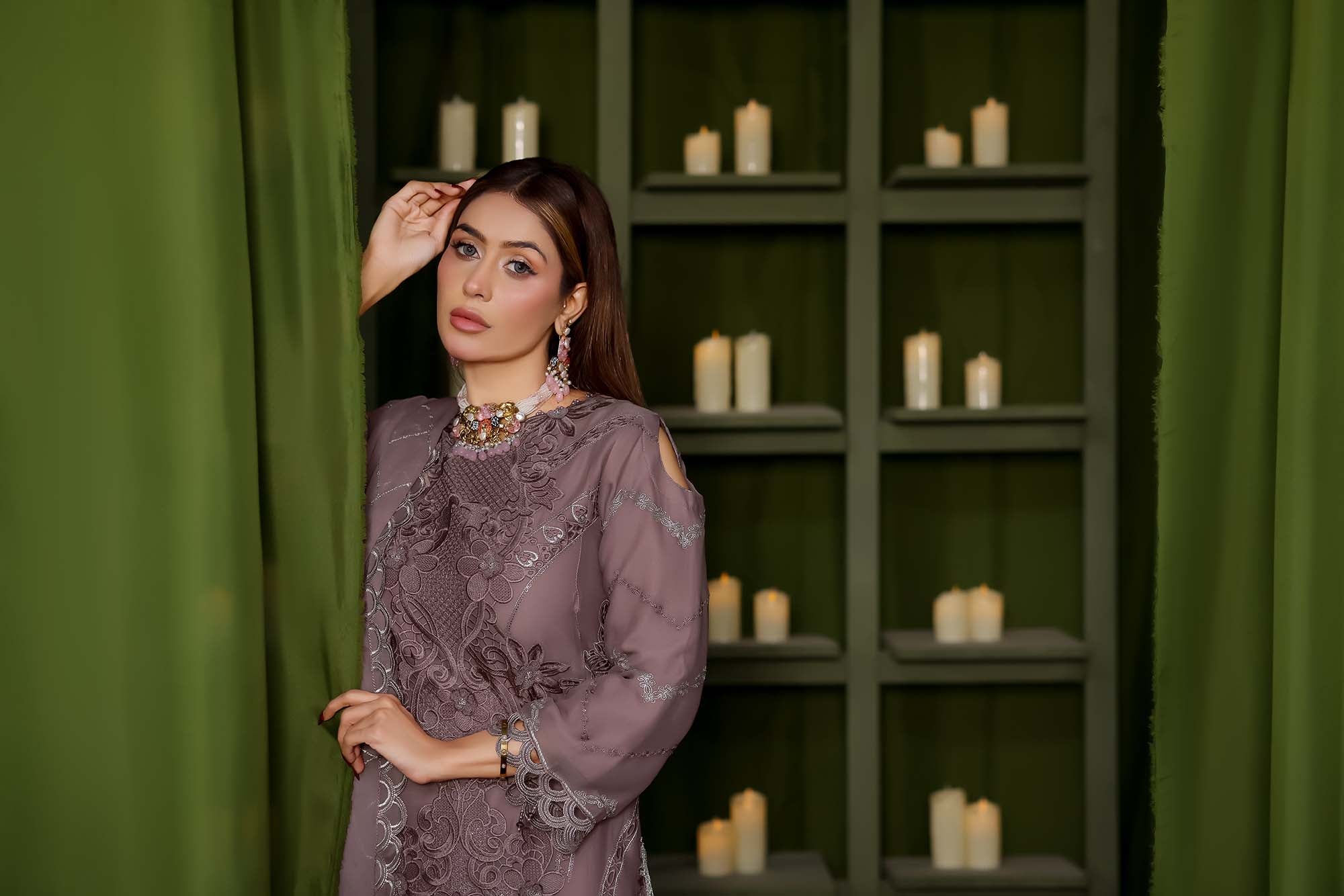 Naura - Dusty Mauve Floral Embroidered Suit