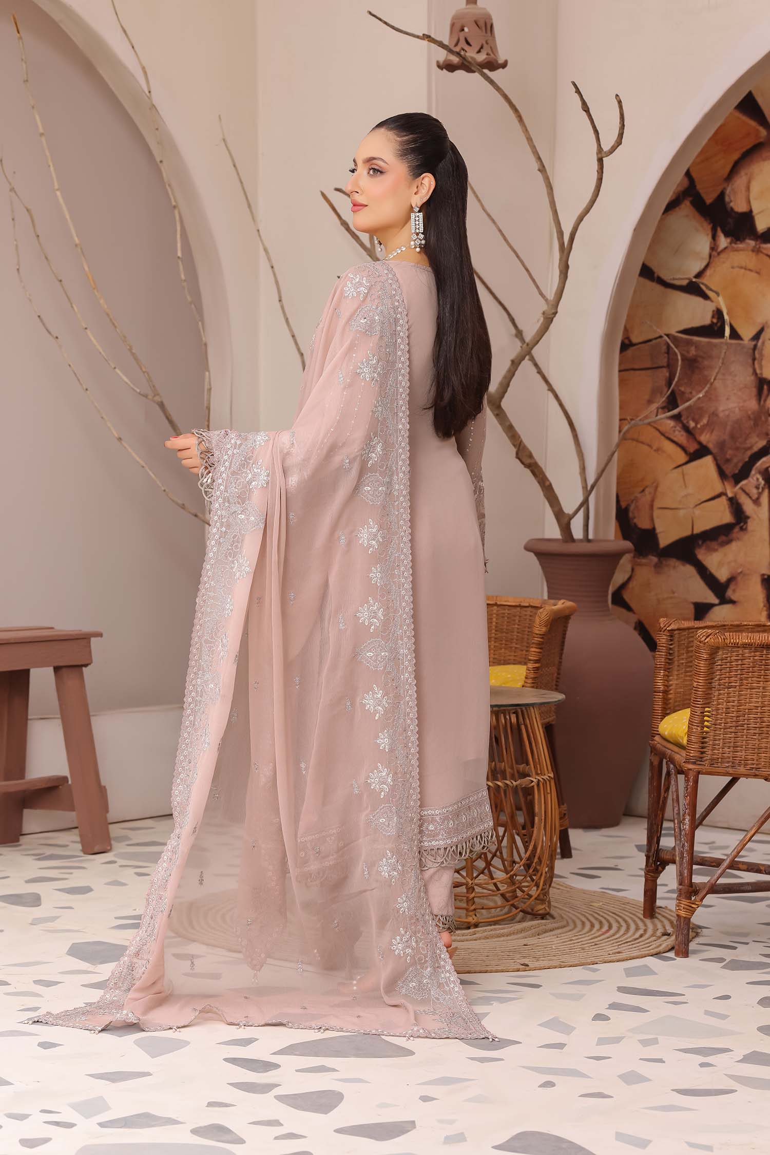 Madaya: Dusty Rose Embroidered Chiffon Suit