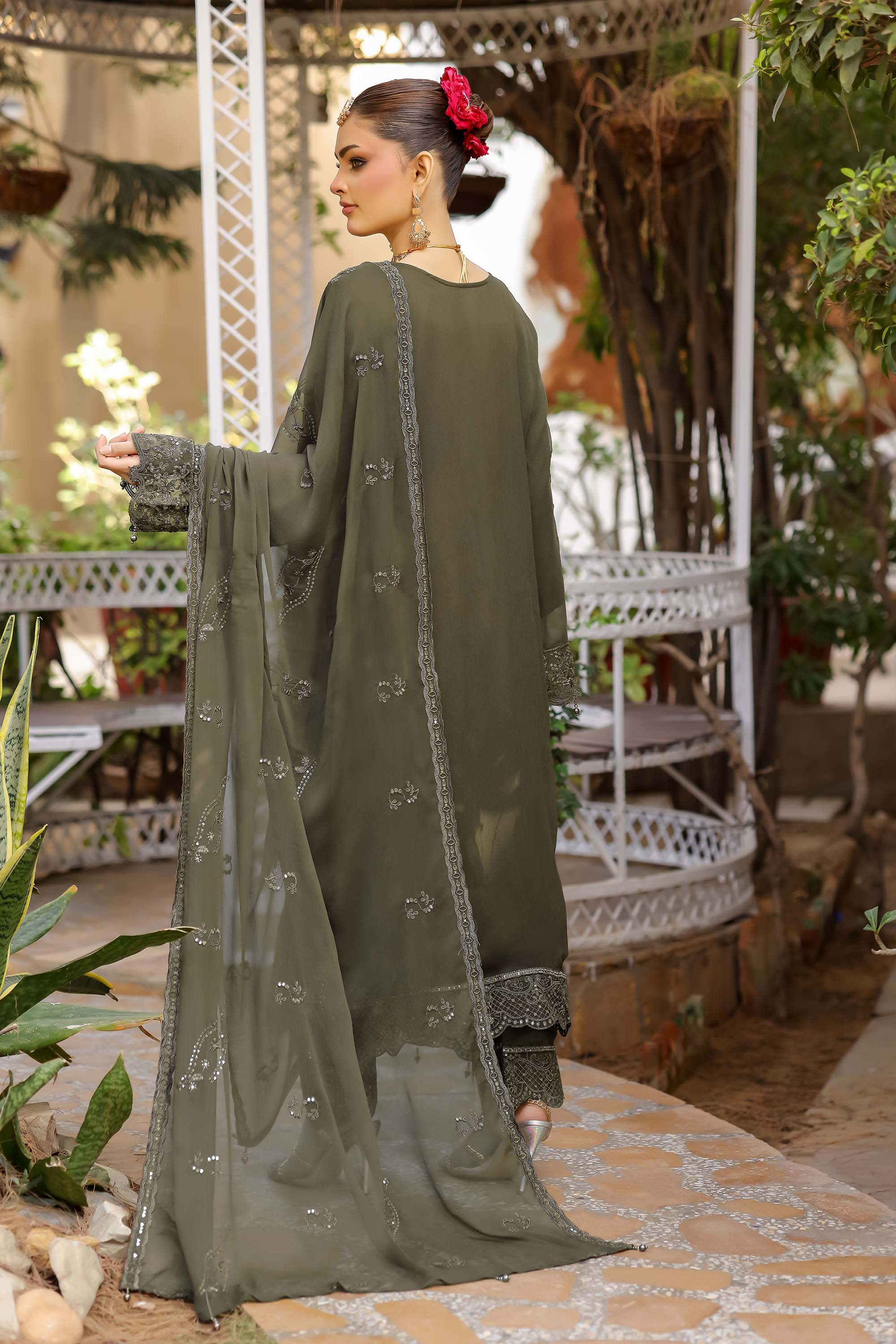 Azure Luxury Embroidered Suit – Olive Moss