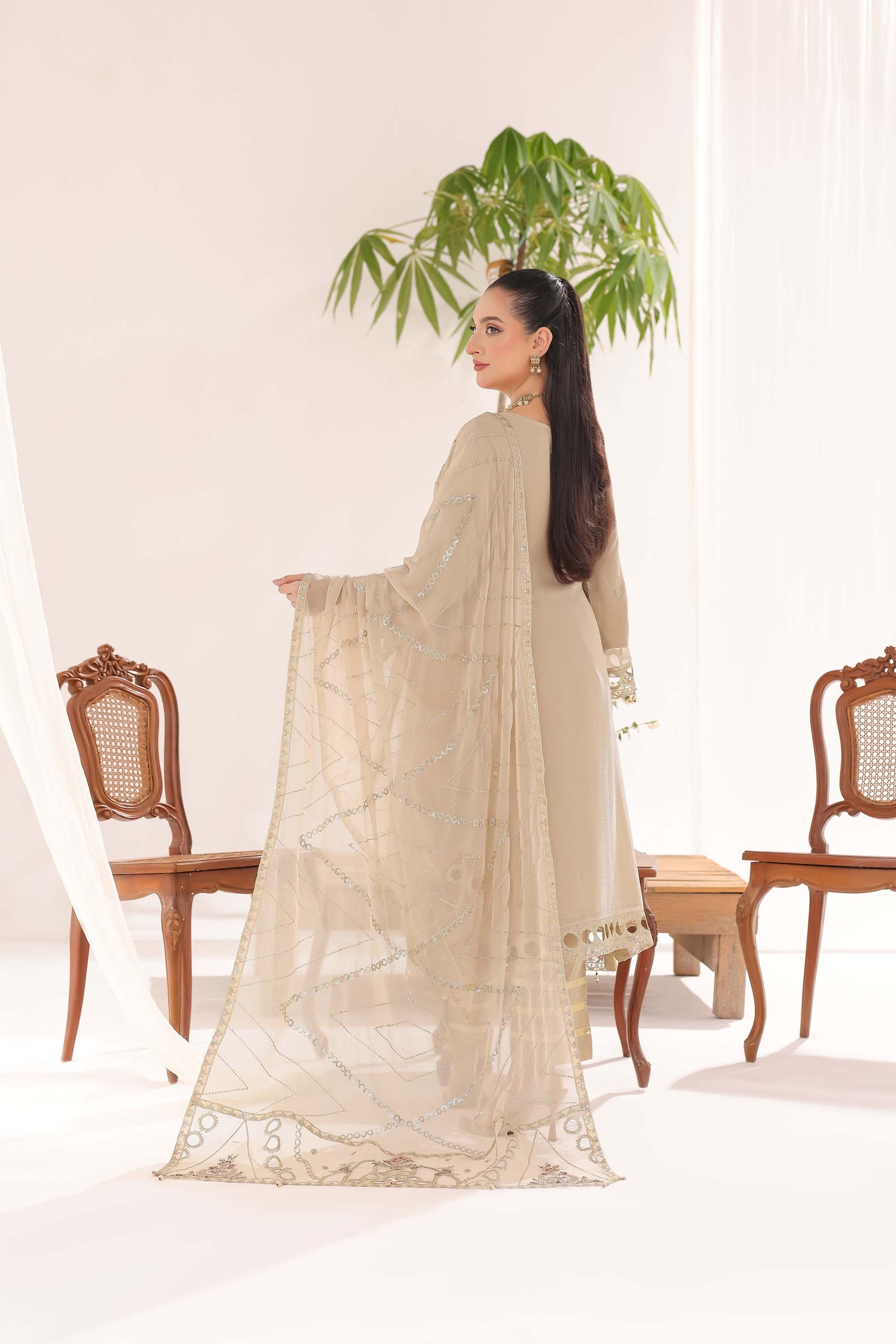 Sahiba Classic: Neutral Beige with Premium Gold & Pastel Embellishments