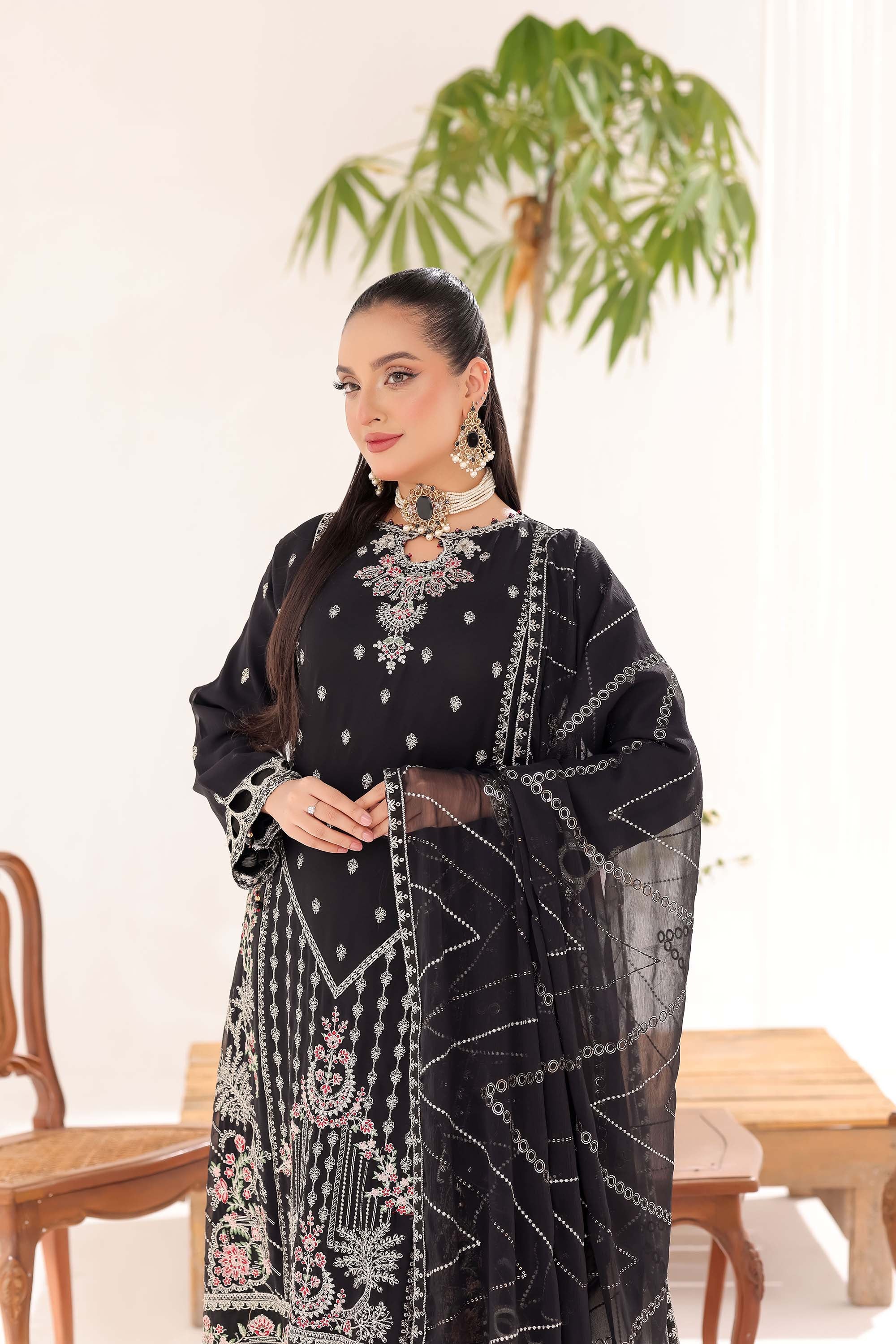 Sahiba Black Embroidered with High-Contrast Detailing
