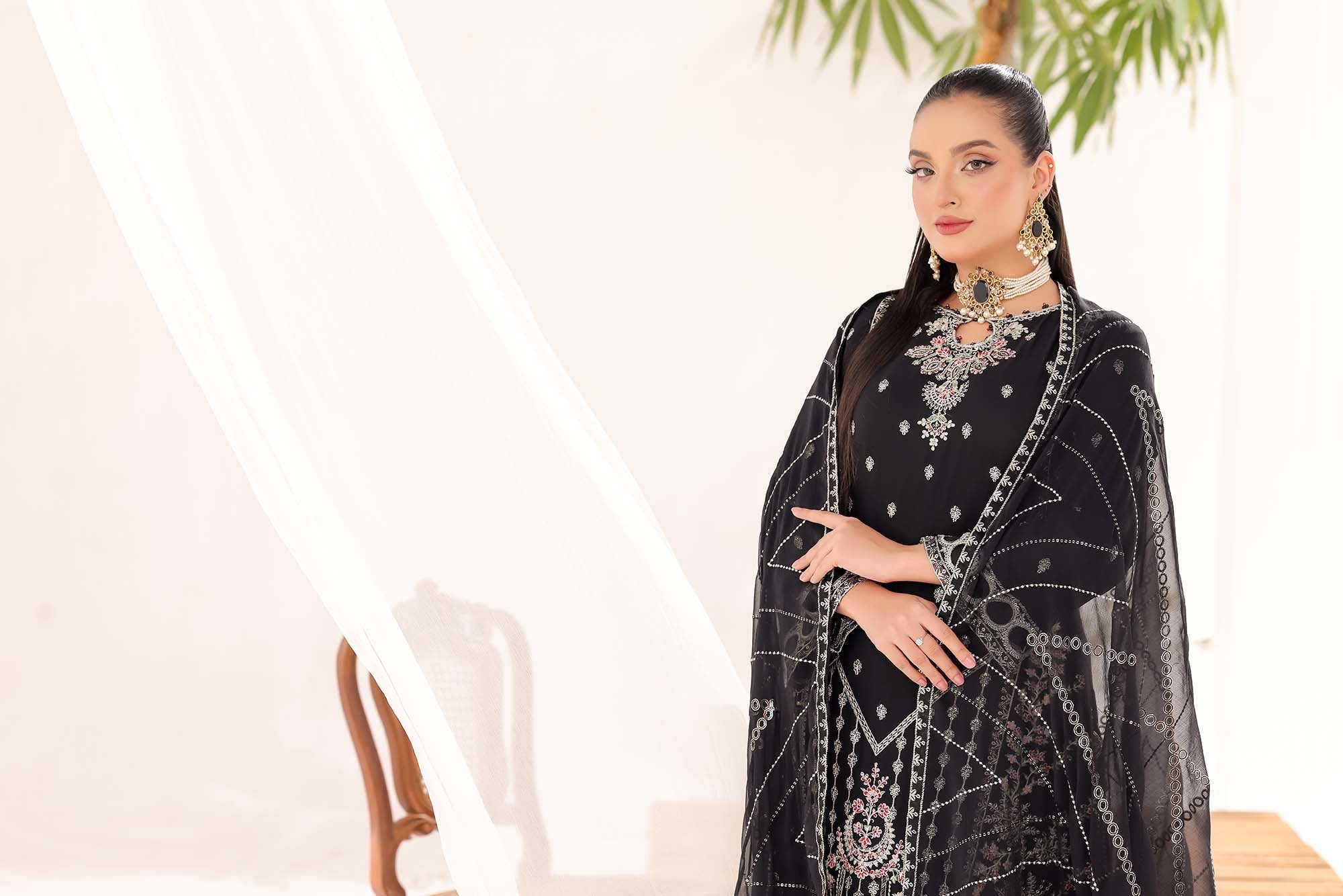 Sahiba Black Embroidered with High-Contrast Detailing