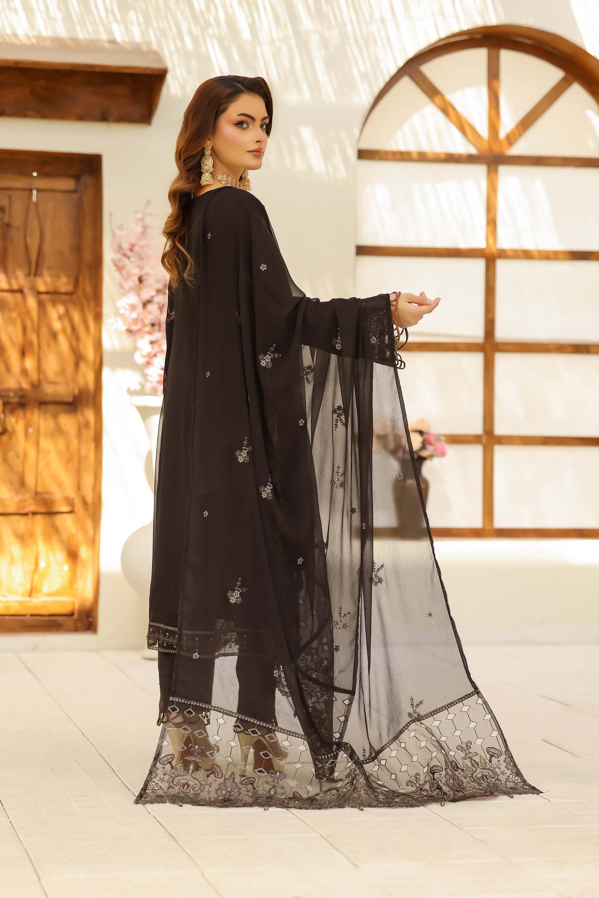 LA ROSE - Espresso Brown Heavily Embroidered Festive Suit