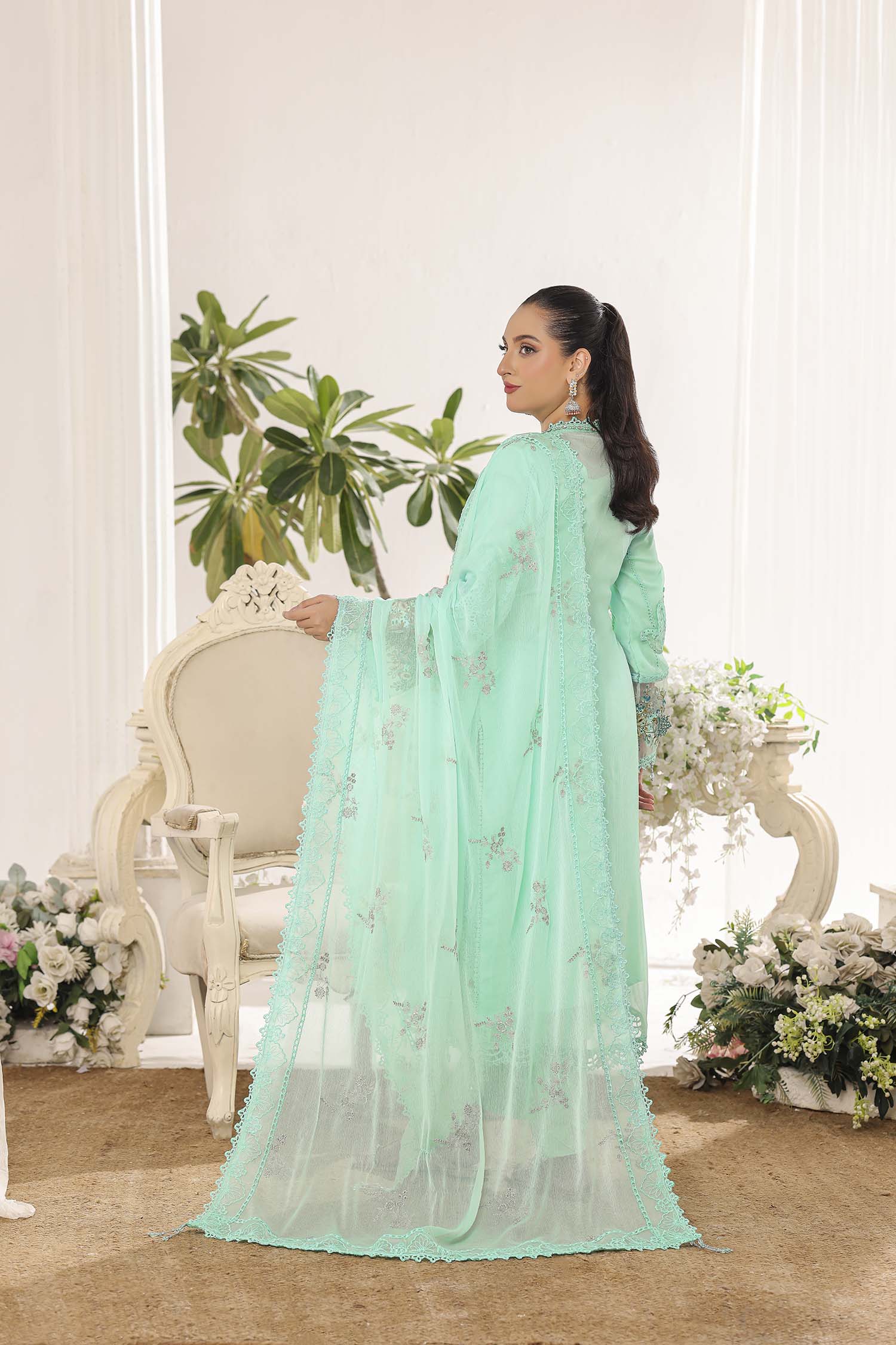 Alara Mint Green Luxury Embroidered Chiffon Ensemble