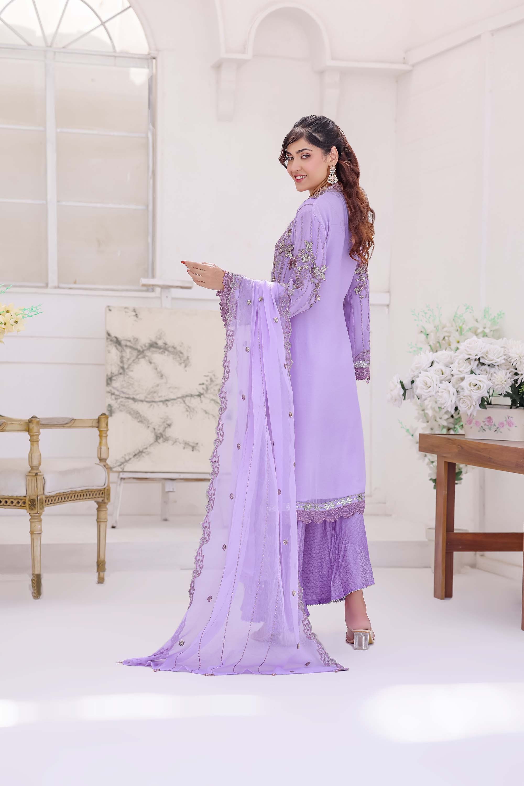 Lavender Bloom Chiffon Formal Suit