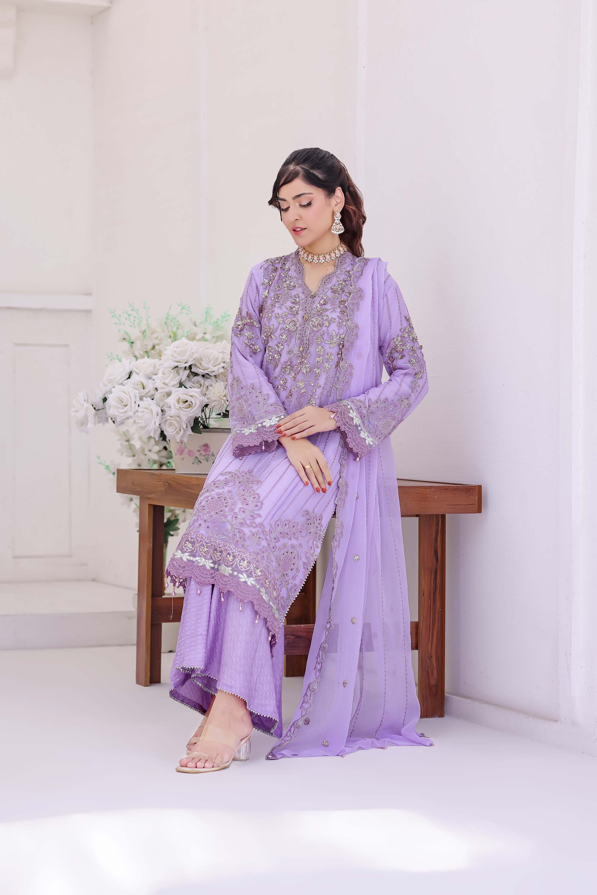 Lavender Bloom Chiffon Formal Suit