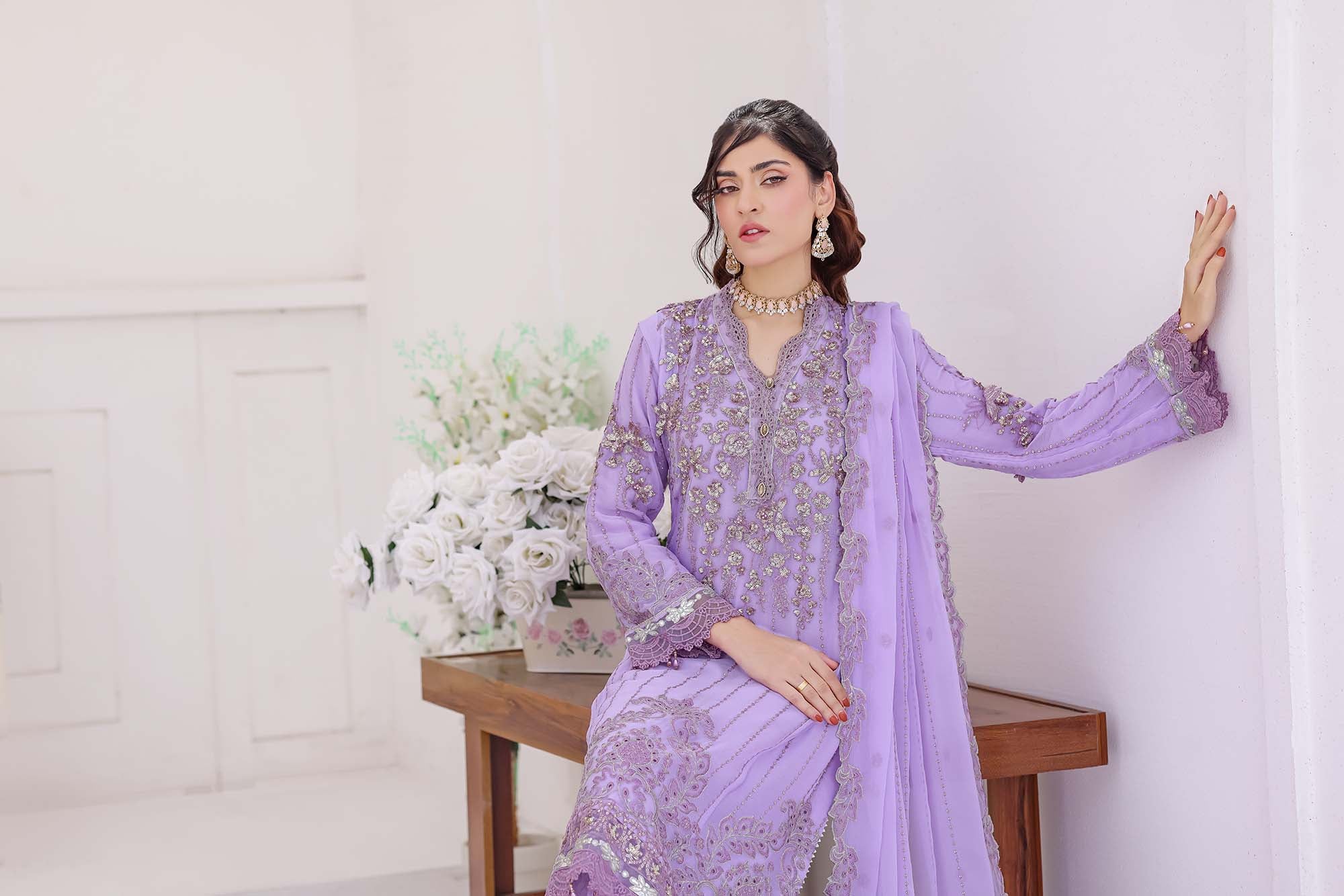 Lavender Bloom Chiffon Formal Suit