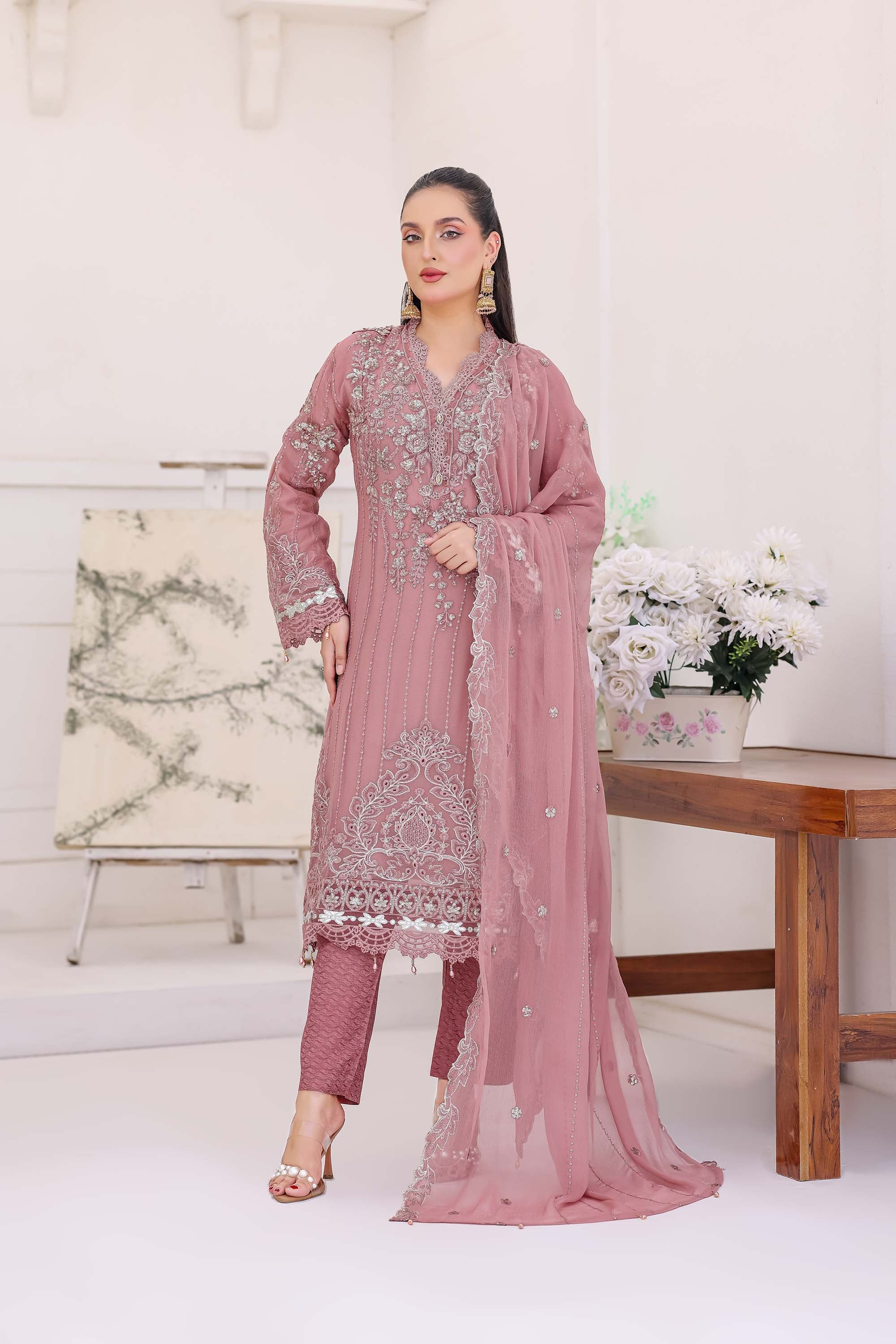 Rosewood Blush Chiffon Formal Suit
