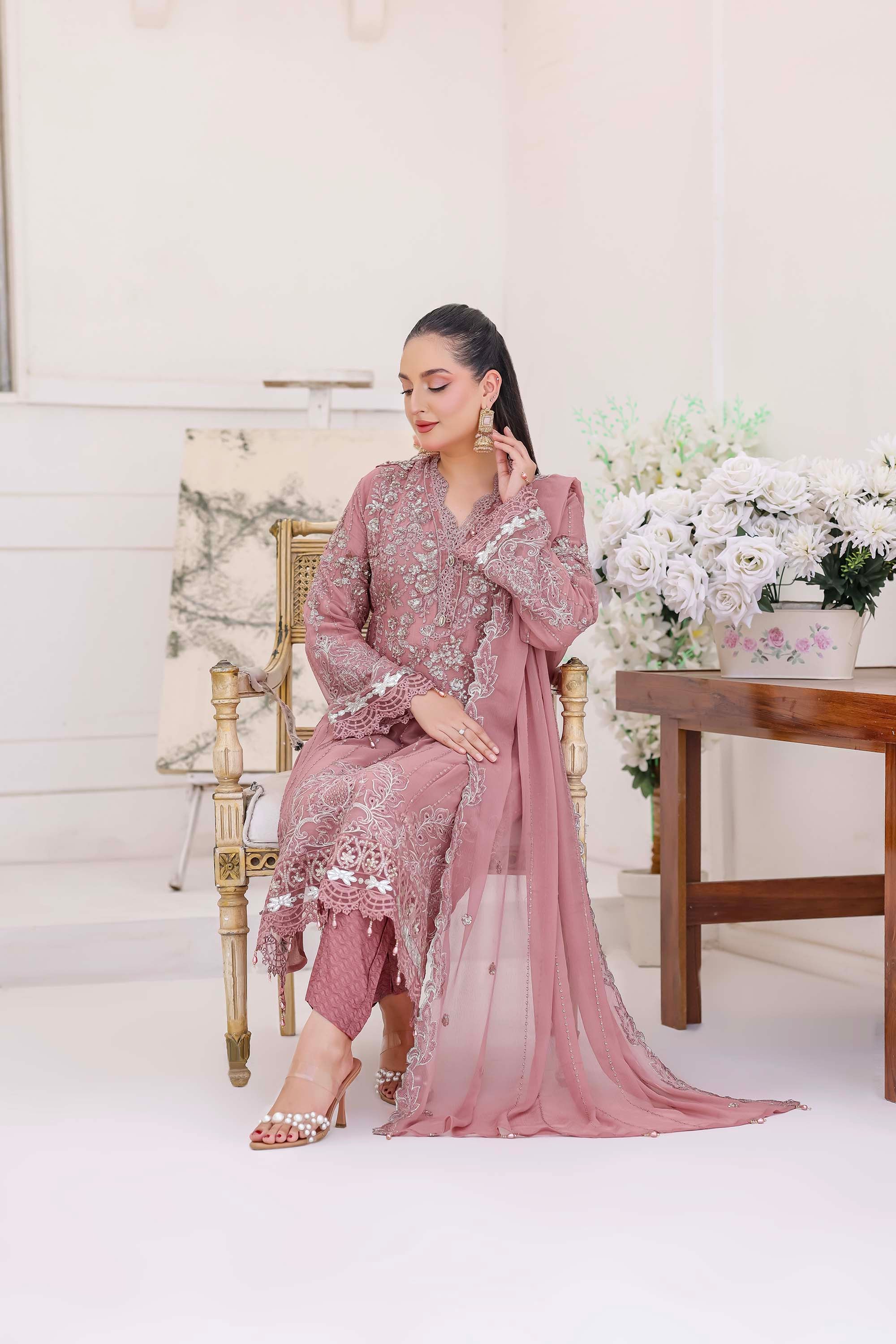 Rosewood Blush Chiffon Formal Suit