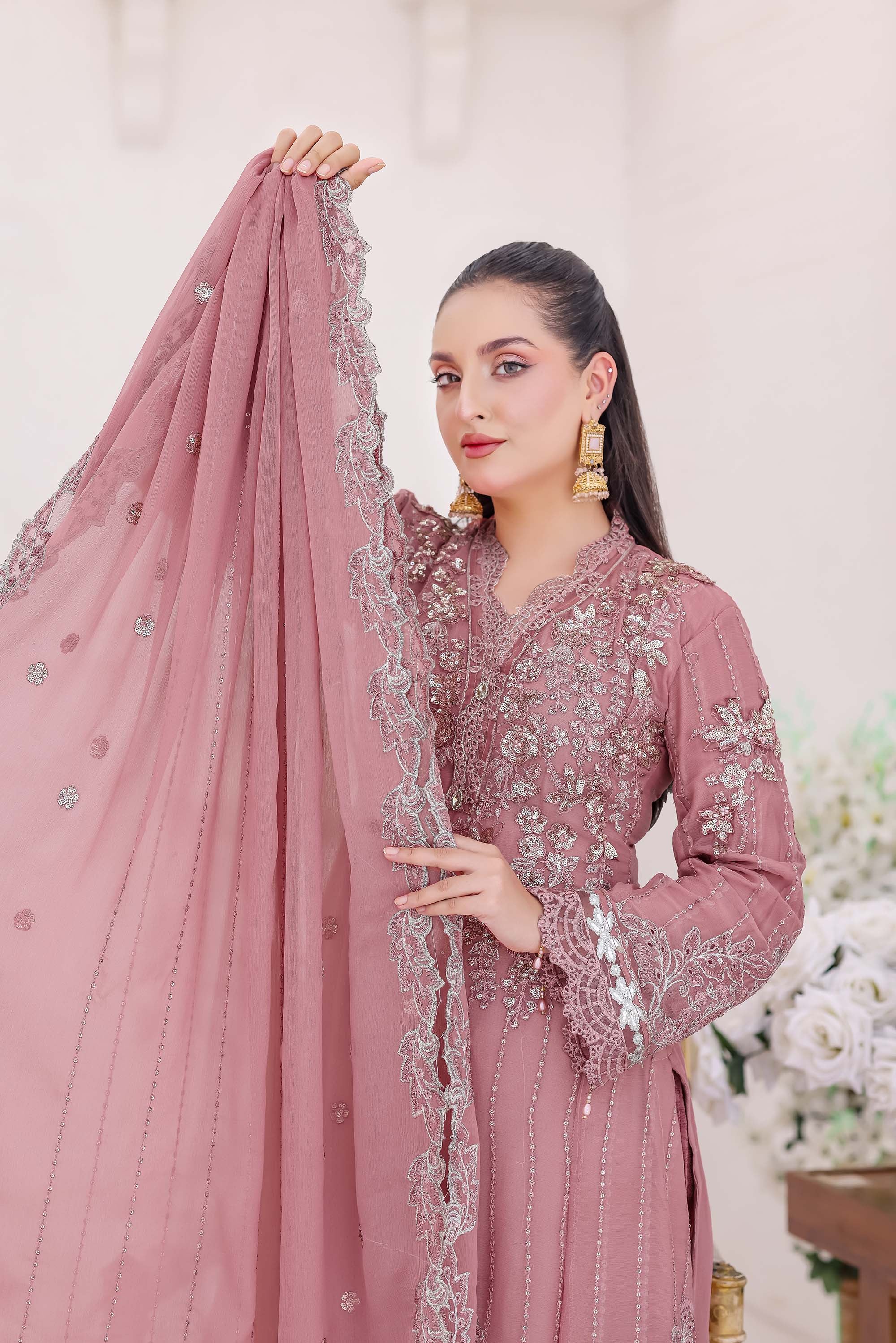 Rosewood Blush Chiffon Formal Suit