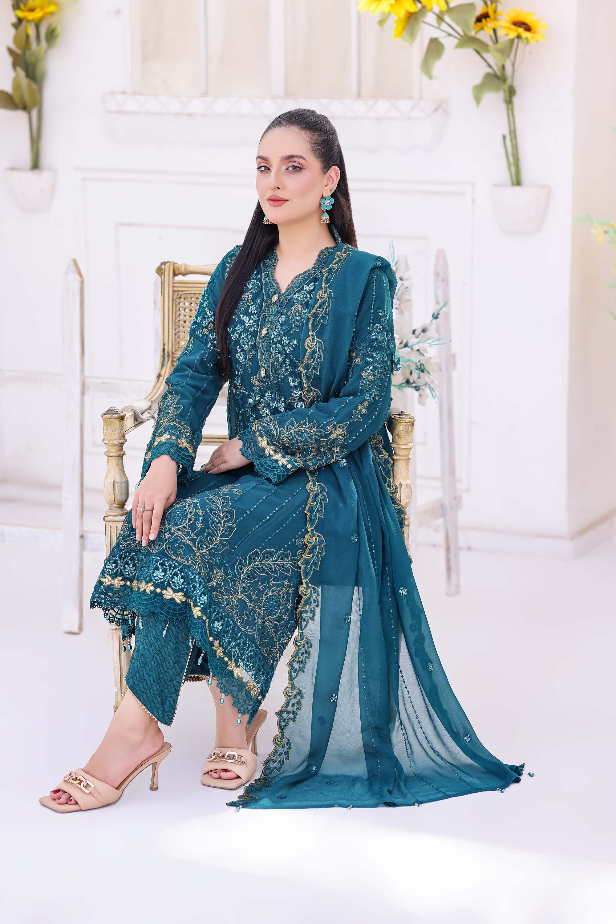 Teal Lagoon Chiffon Formal Suit