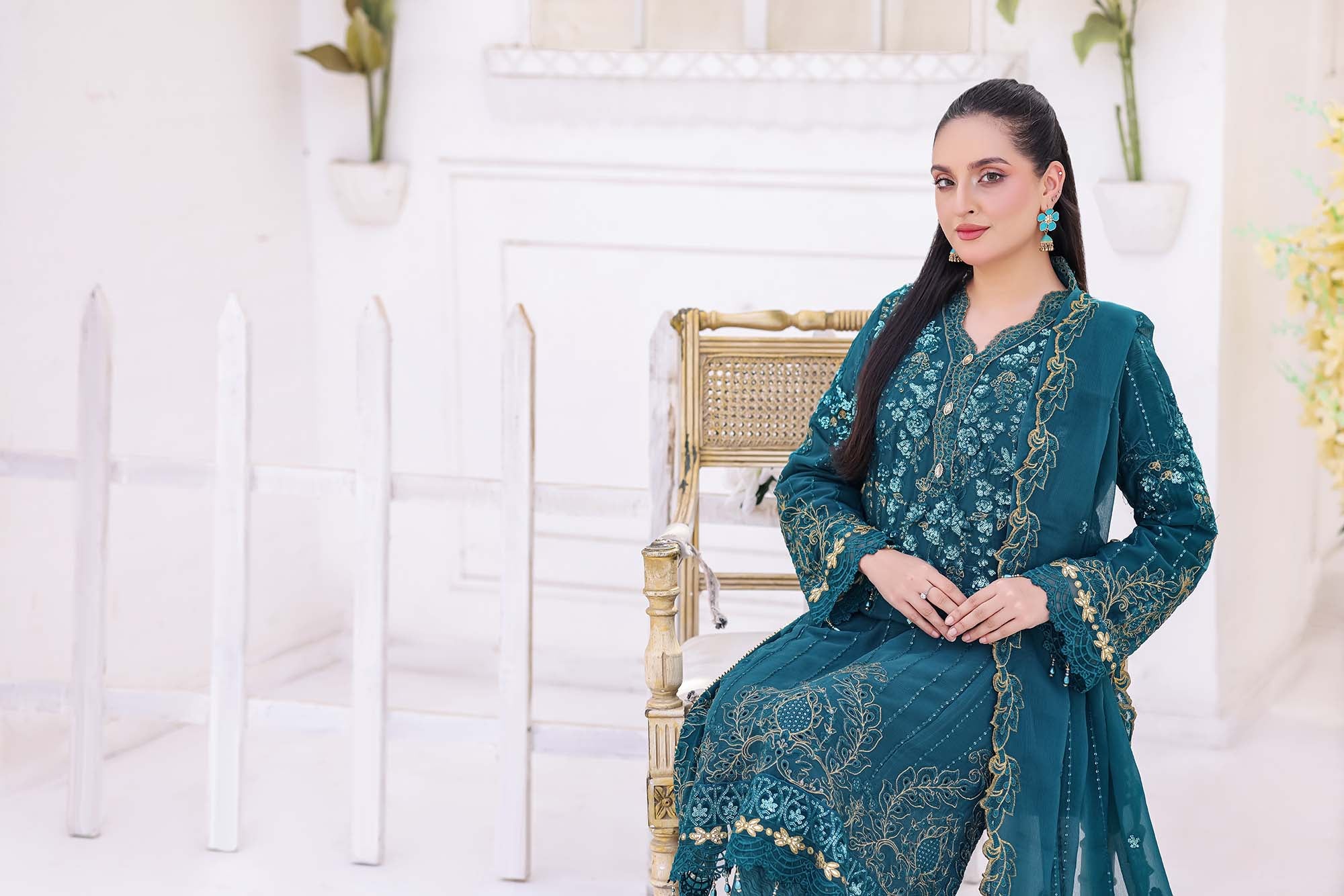 Teal Lagoon Chiffon Formal Suit