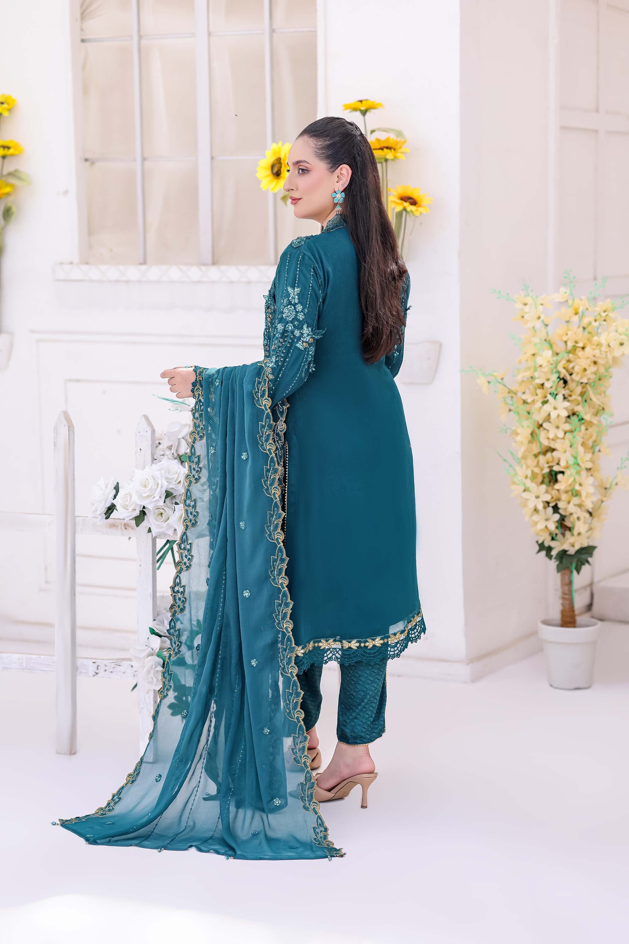 Teal Lagoon Chiffon Formal Suit