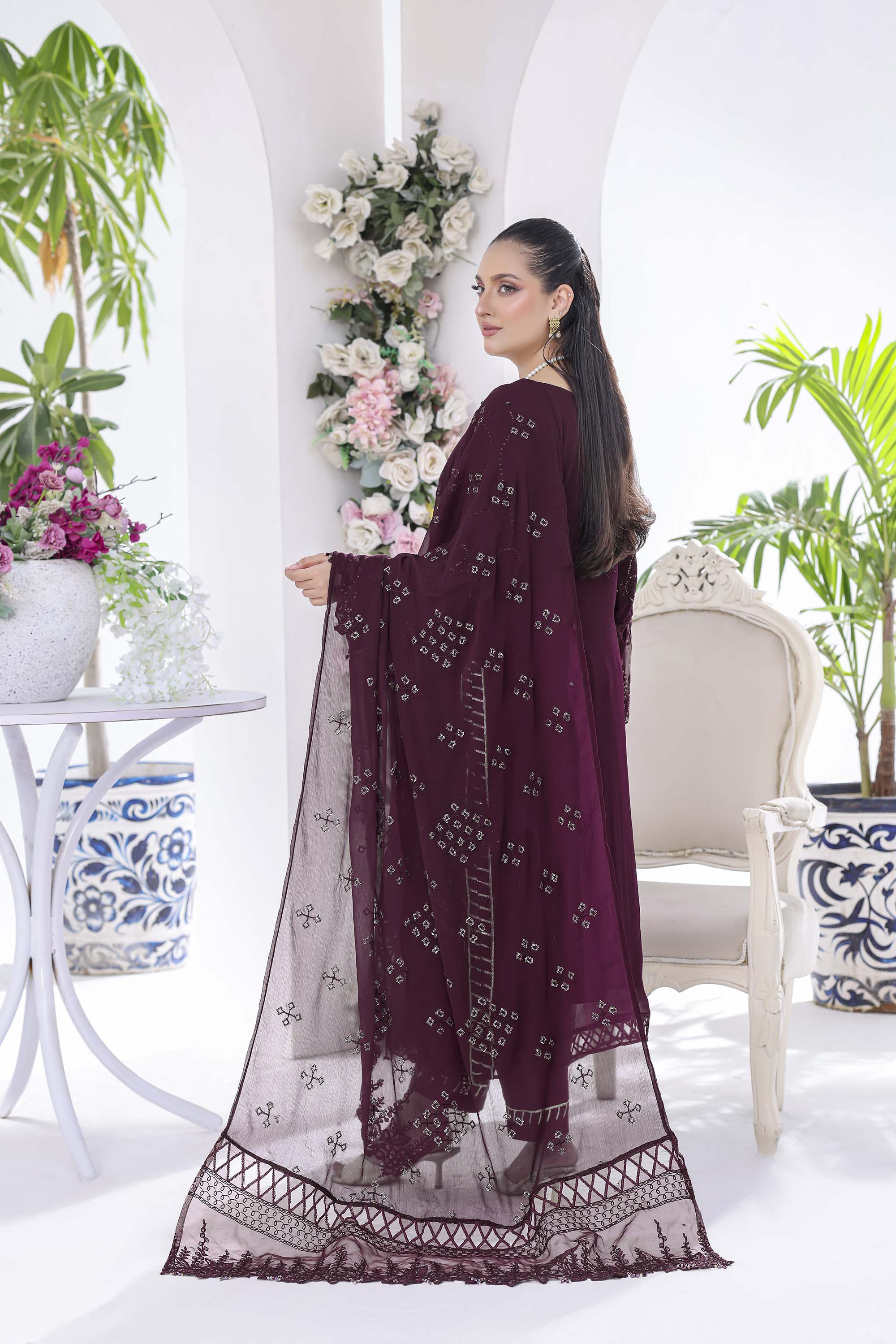Lamya: Majestic Plum Maroon Formal Ensemble | Luxury Cutwork