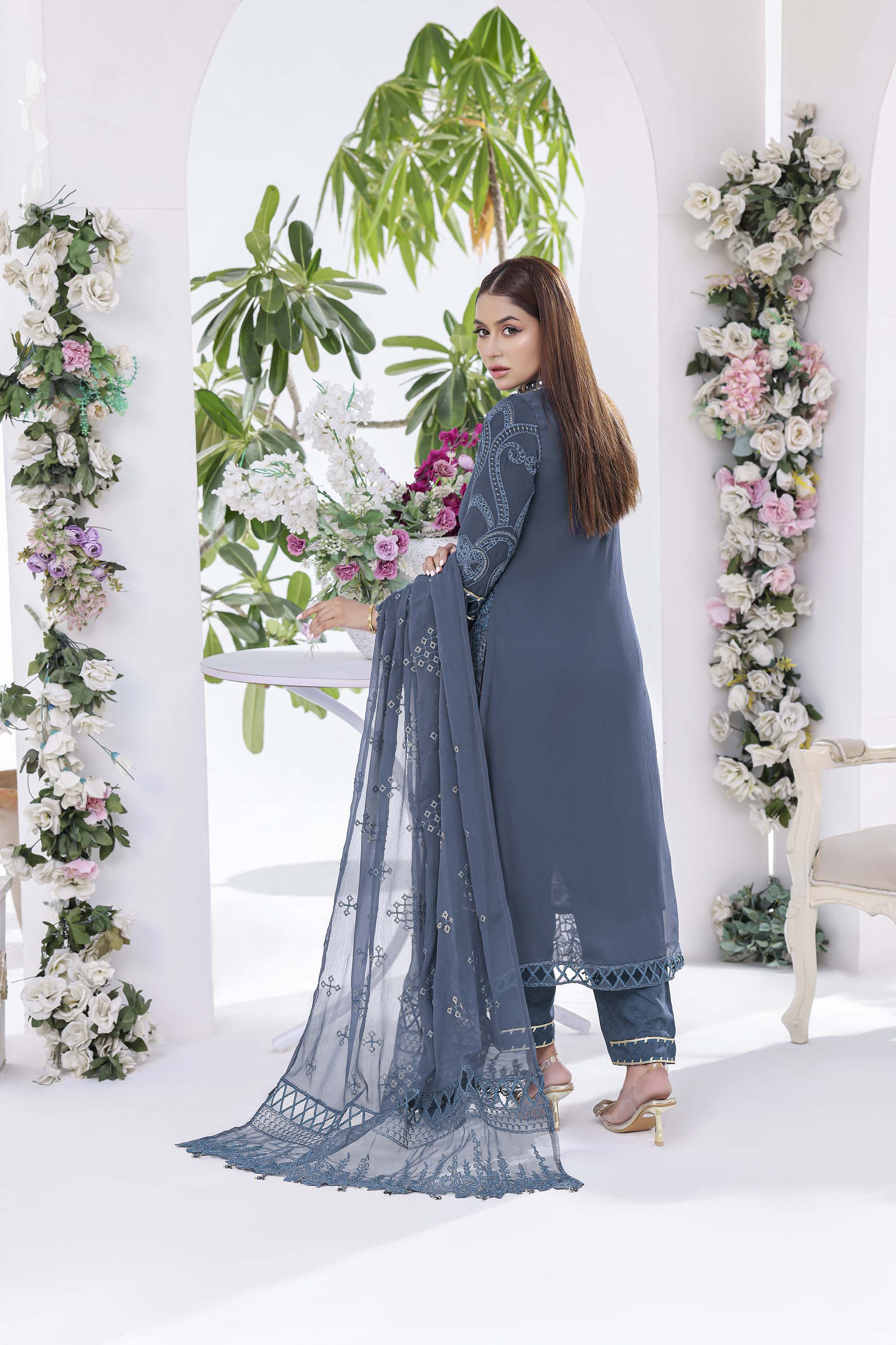 Lamya: Deep Teal Blue Formal Ensemble | Tilla and Thread Work