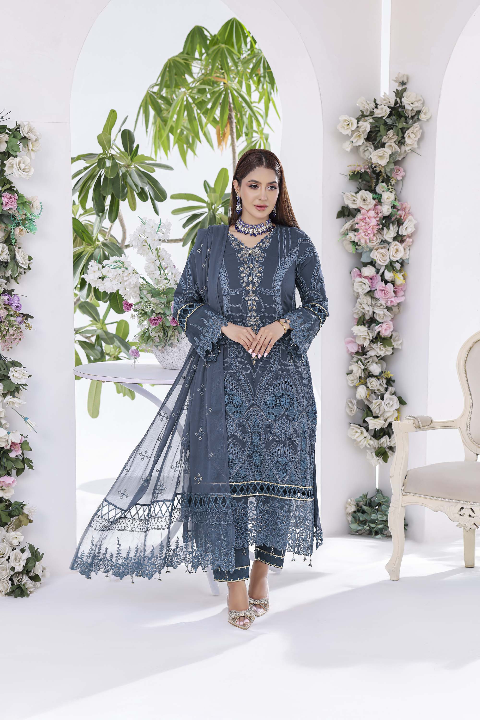 Lamya: Deep Teal Blue Formal Ensemble | Tilla and Thread Work