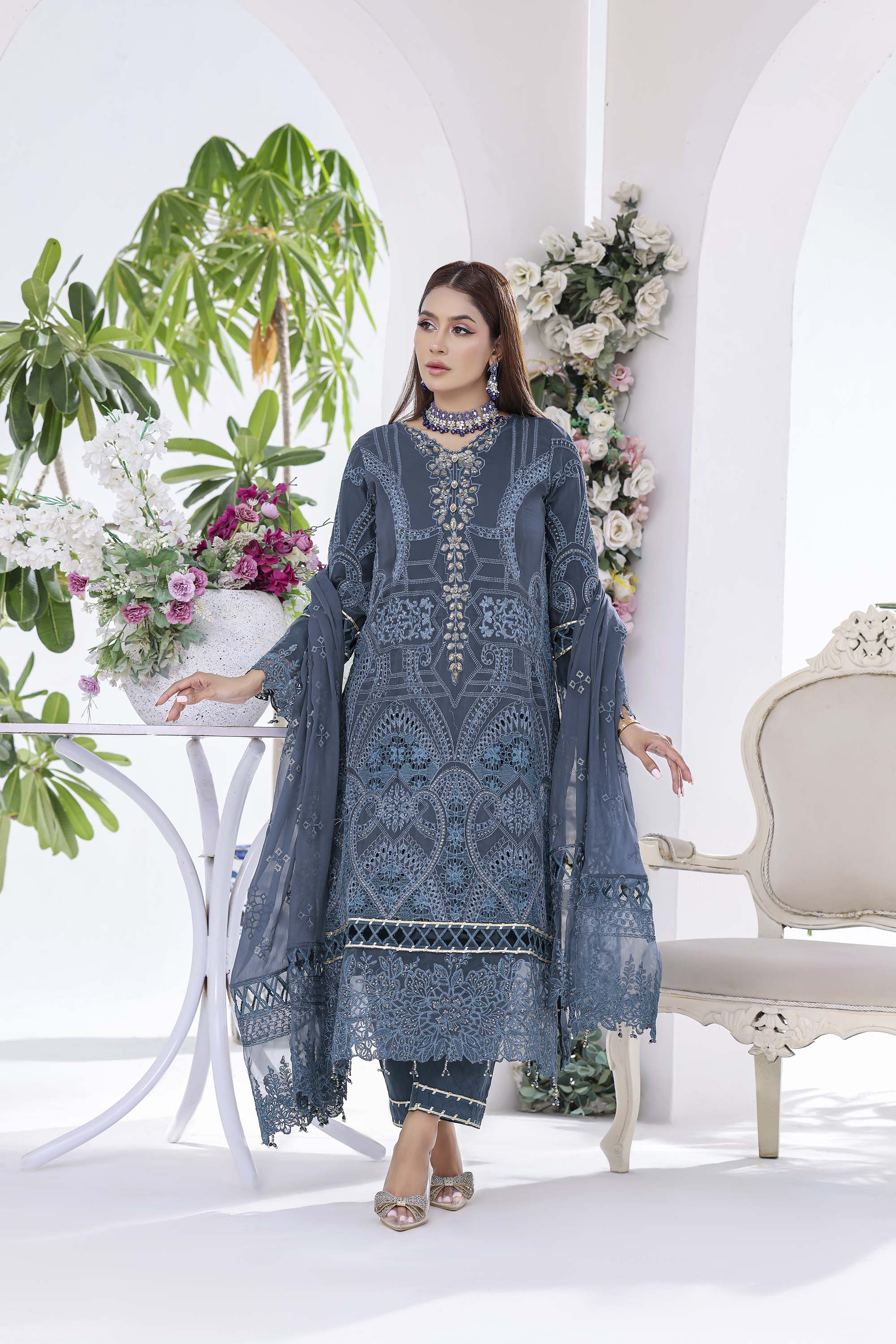Lamya: Deep Teal Blue Formal Ensemble | Tilla and Thread Work