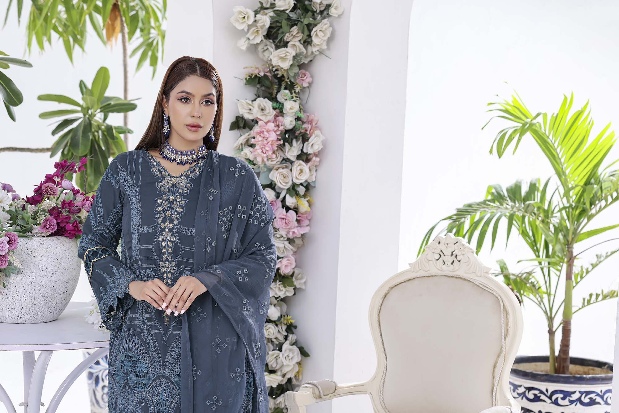 Lamya: Deep Teal Blue Formal Ensemble | Tilla and Thread Work