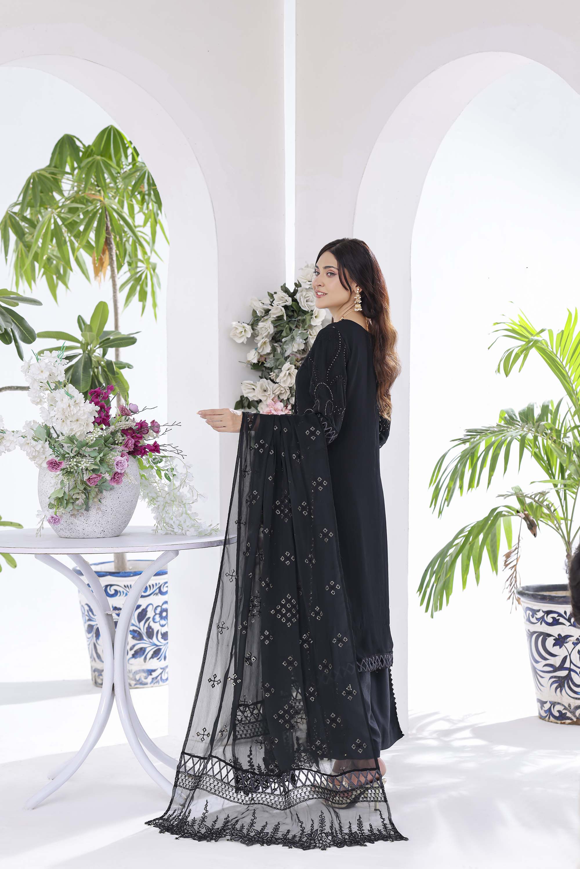 Lamya: Black Formal Ensemble | Heavy Embroidered Dupatta & Shirt