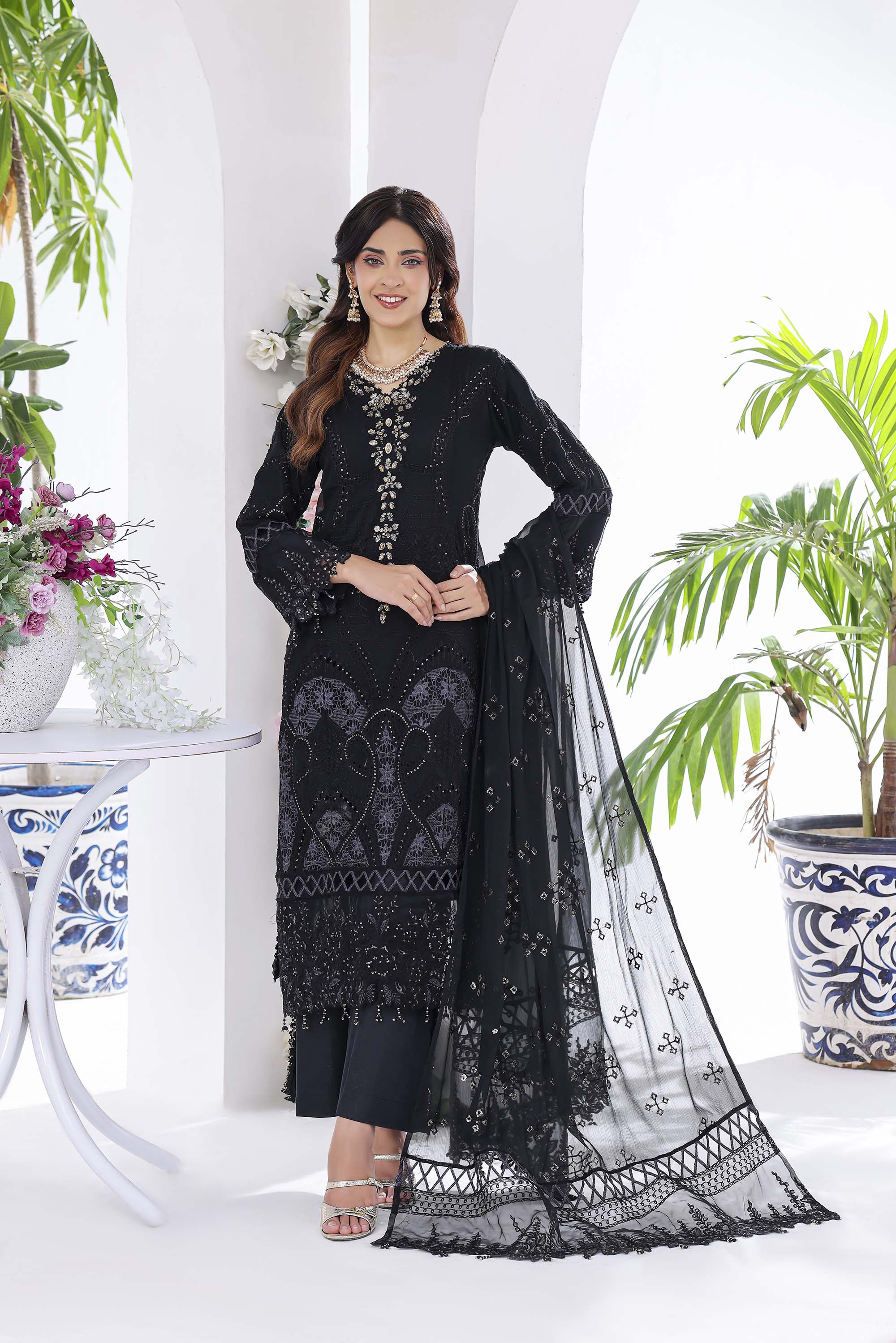 Lamya: Black Formal Ensemble | Heavy Embroidered Dupatta & Shirt