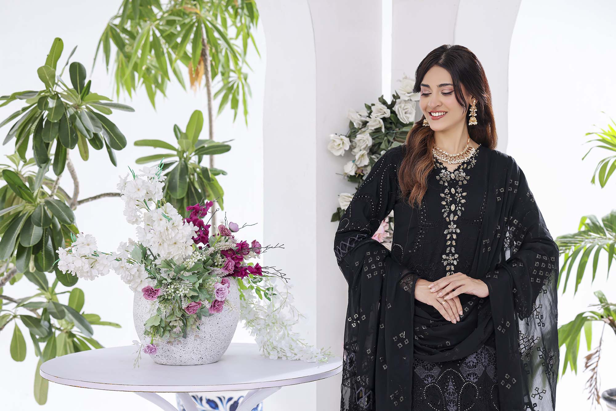 Lamya: Black Formal Ensemble | Heavy Embroidered Dupatta & Shirt