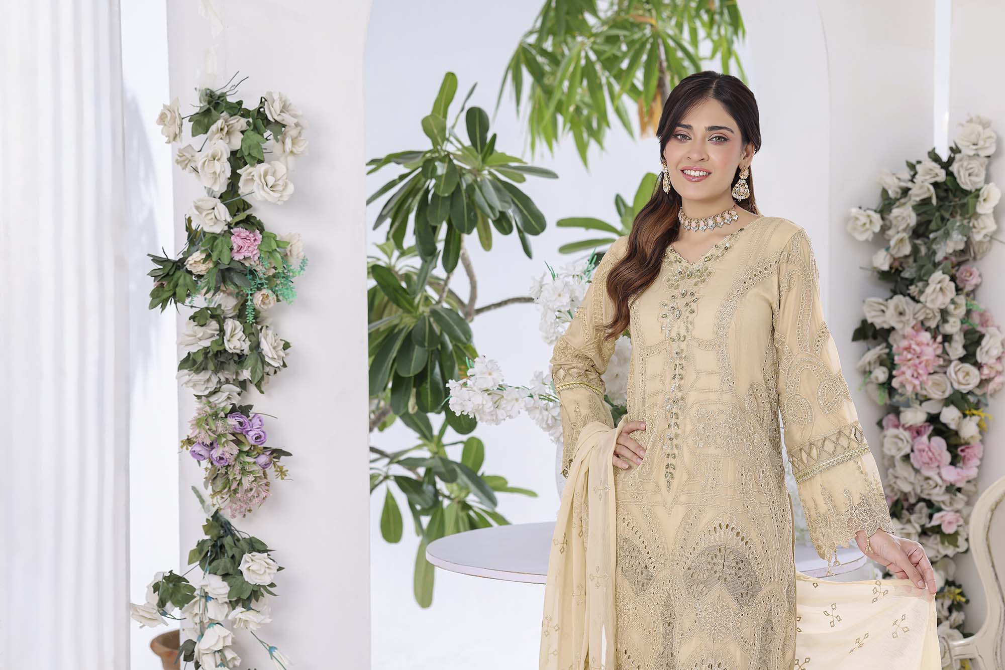 Lamya: Cream Beige Embroidered Ensemble | Luxury Threadwork