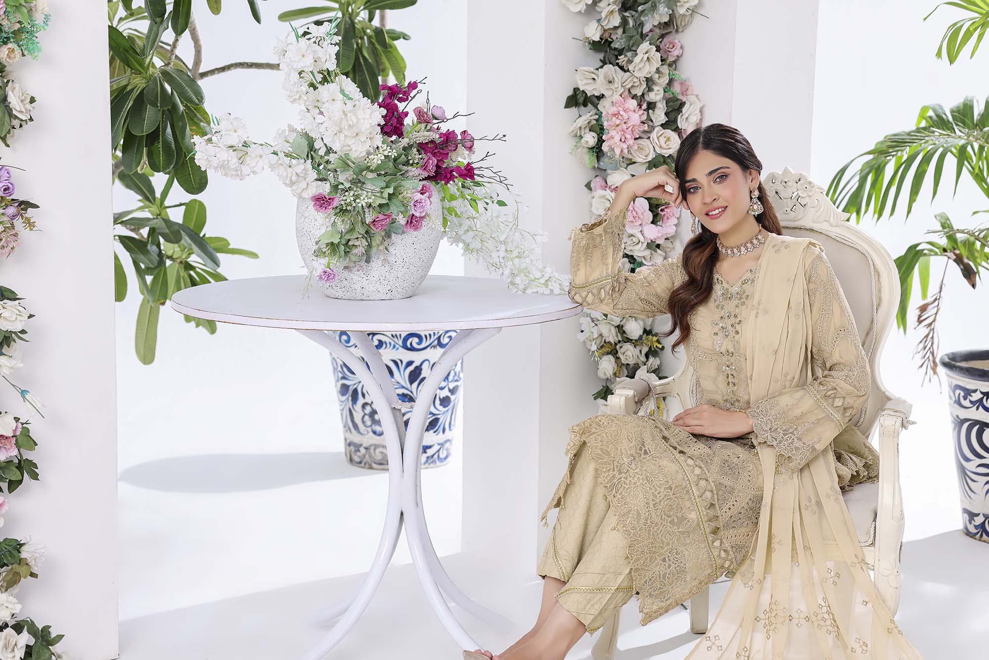 Lamya: Cream Beige Embroidered Ensemble | Luxury Threadwork