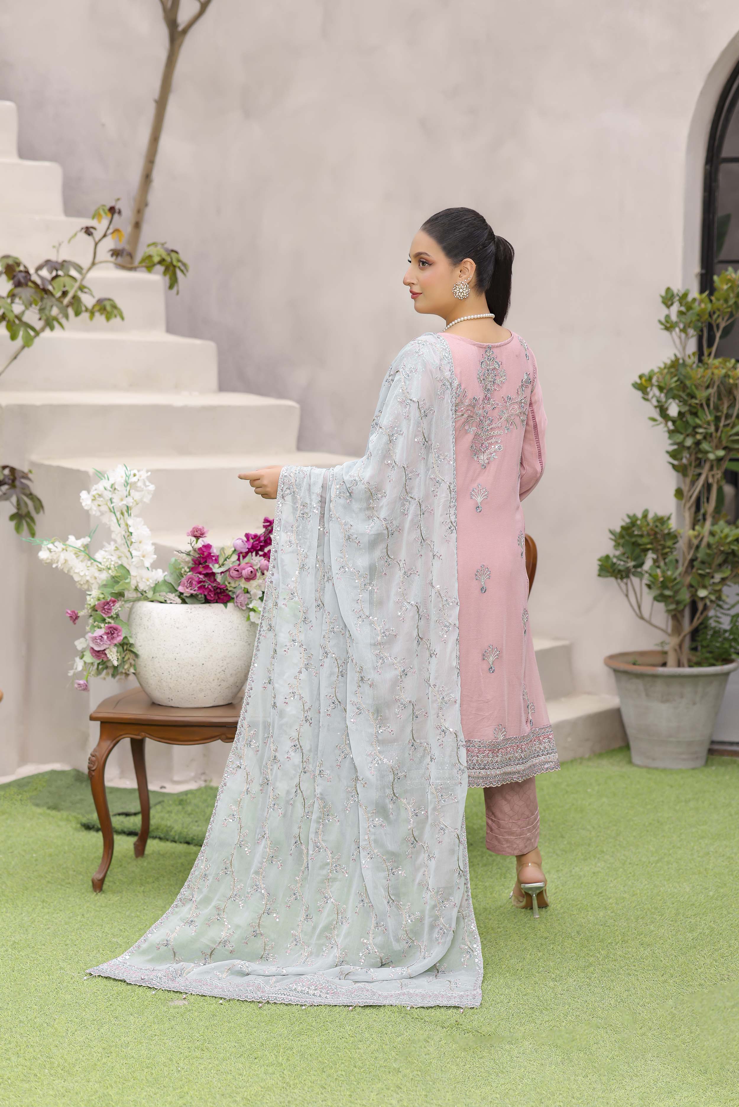Blush Pink & Teal Chiffon Luxury