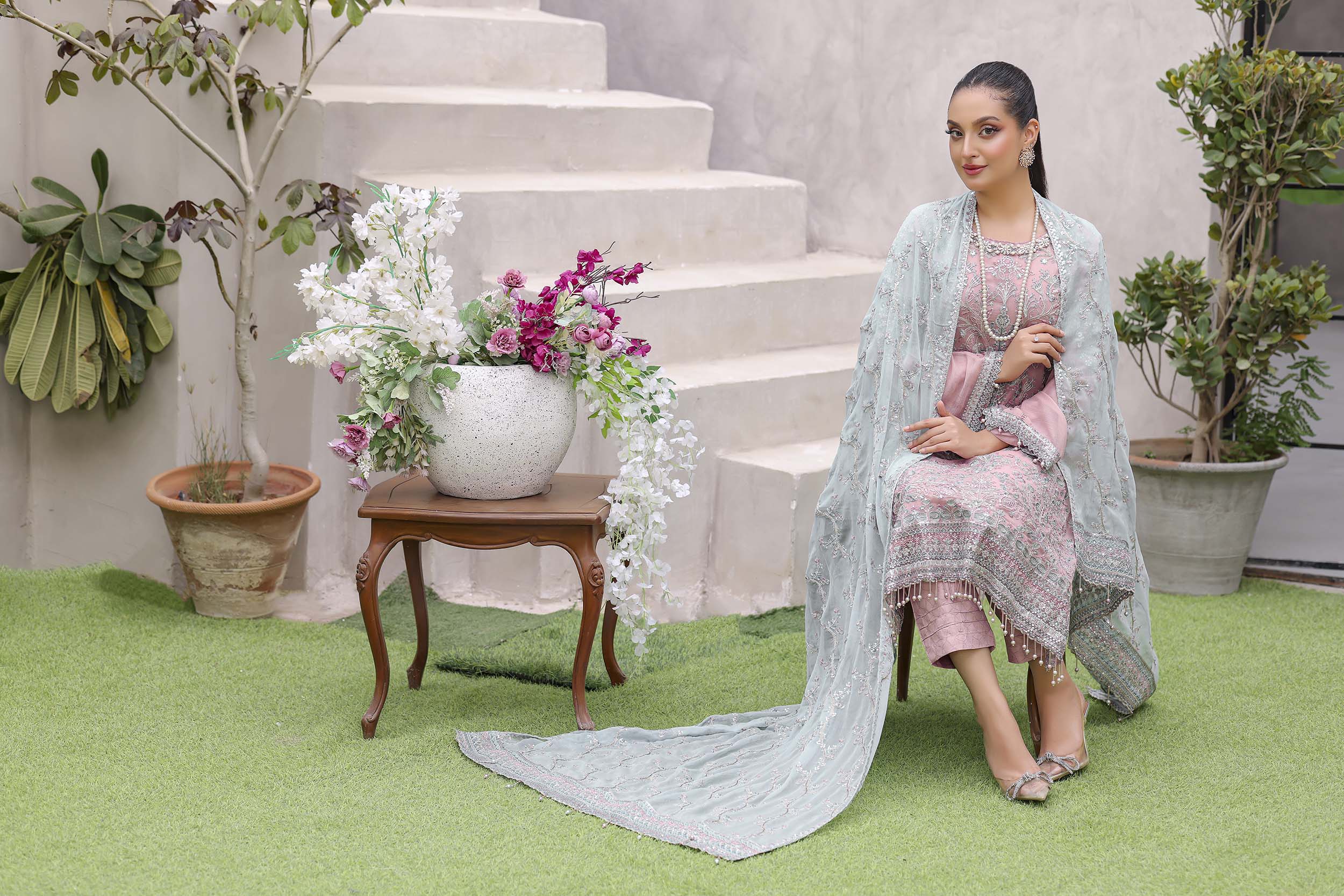 Blush Pink & Teal Chiffon Luxury