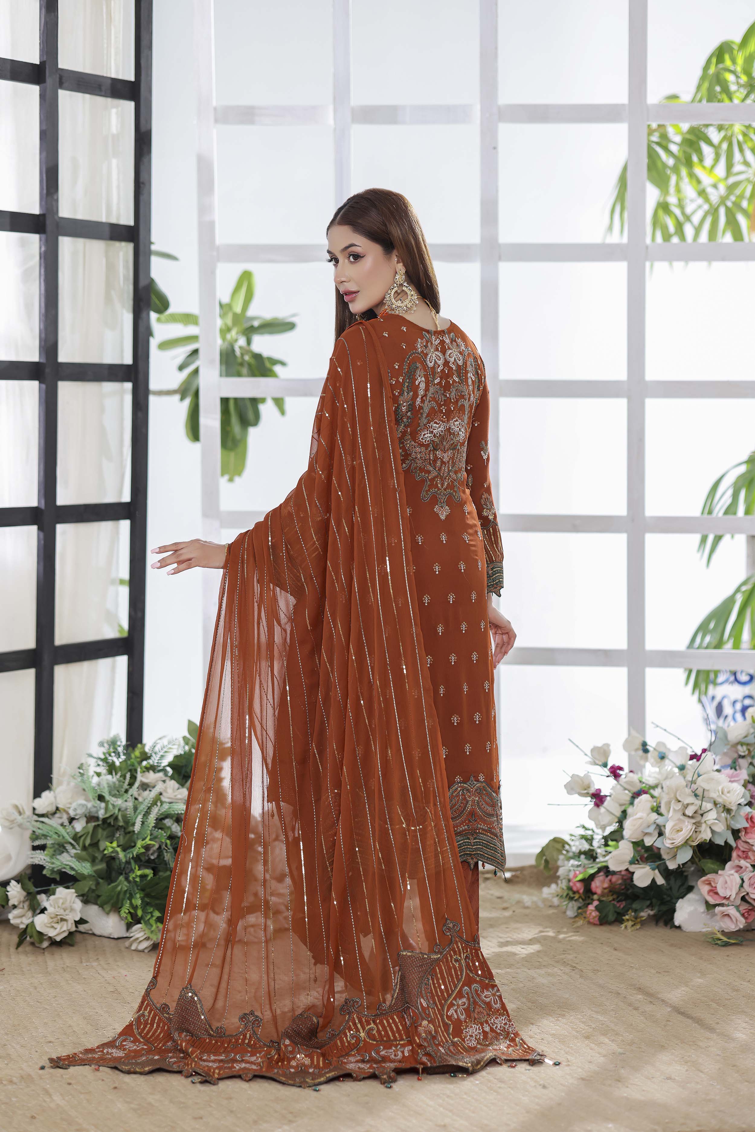 Ghuncha – Burnt Rust Luxury Chiffon Outfit