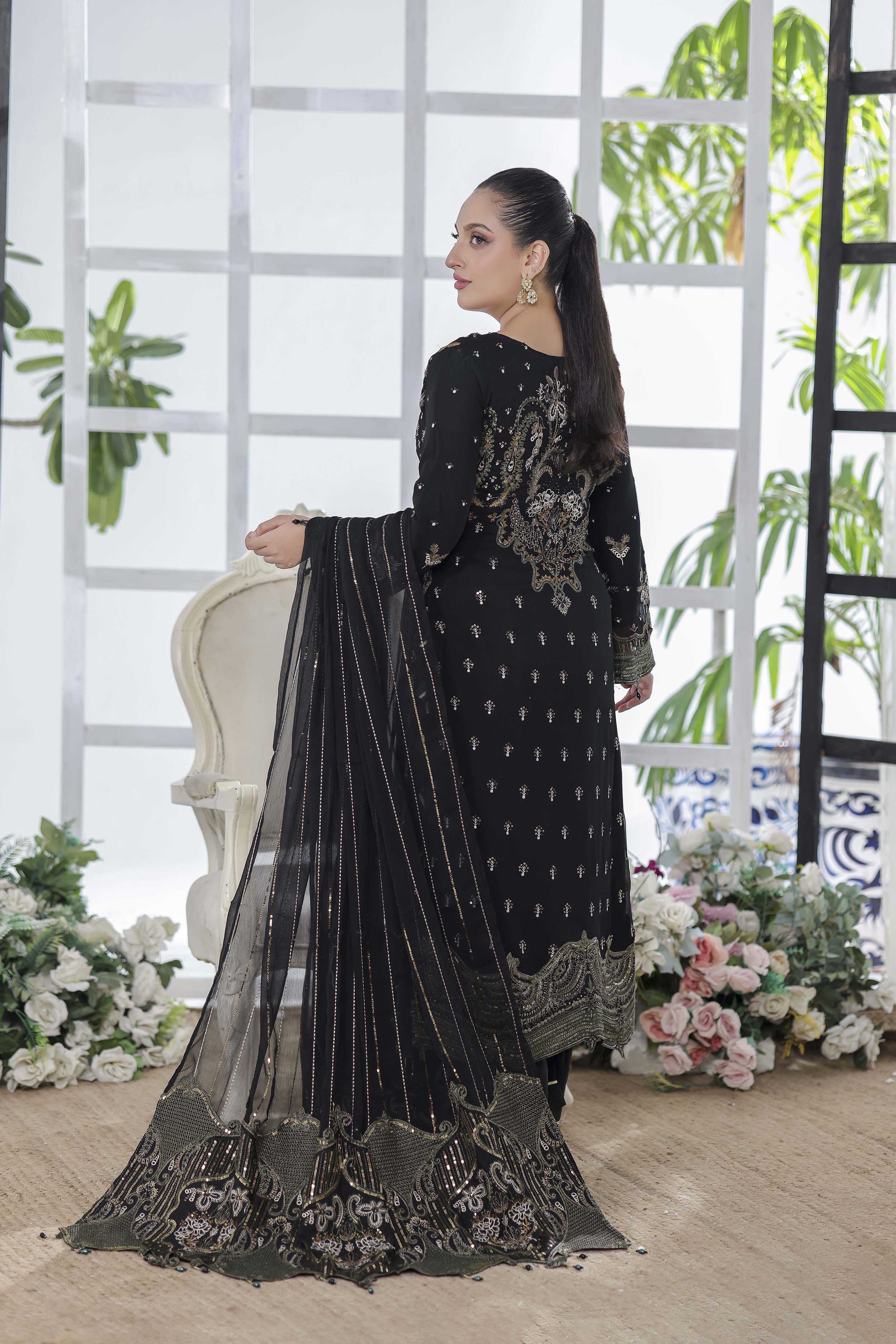 Ghuncha – Onyx Black Luxury Chiffon Outfit