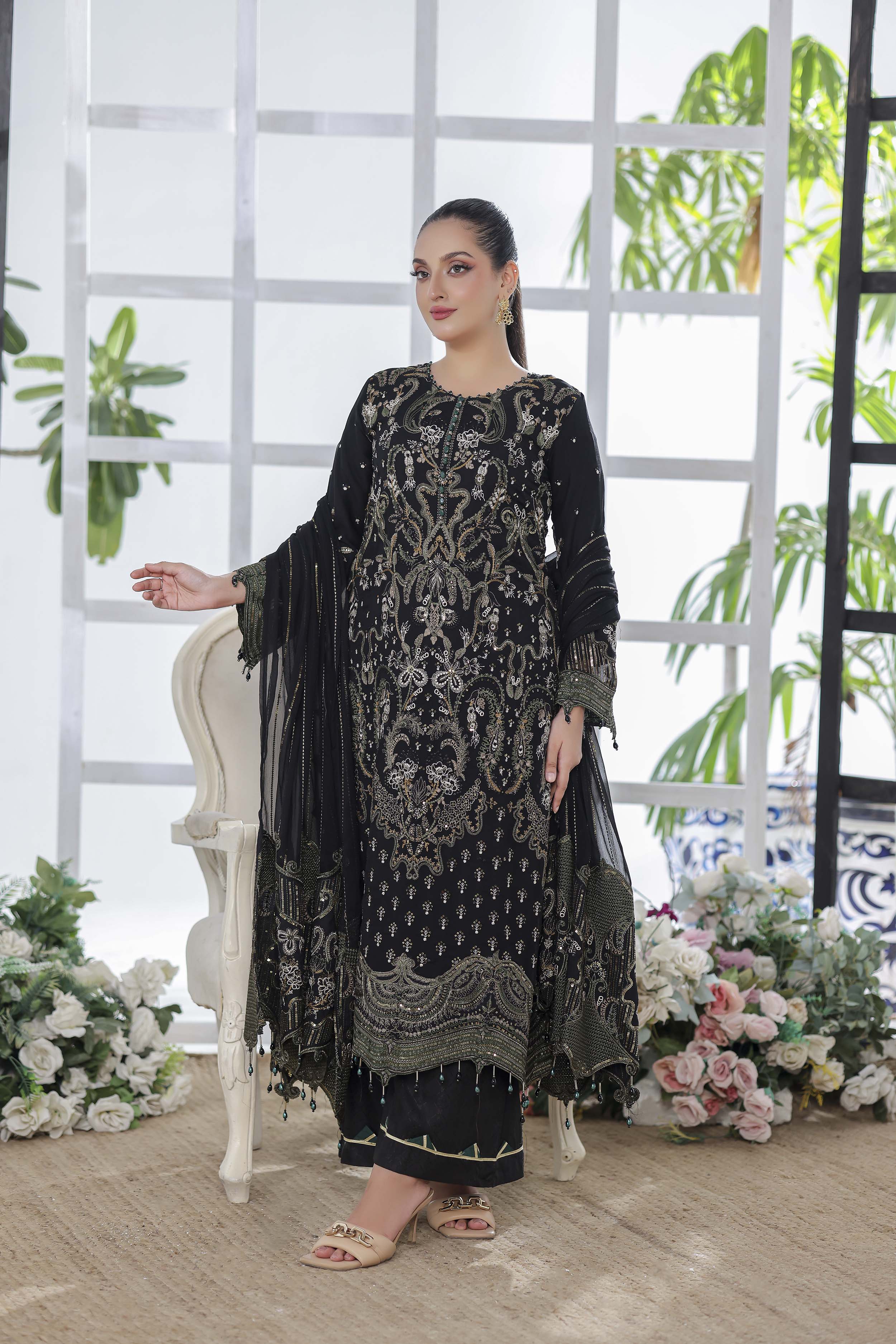 Ghuncha – Onyx Black Luxury Chiffon Outfit