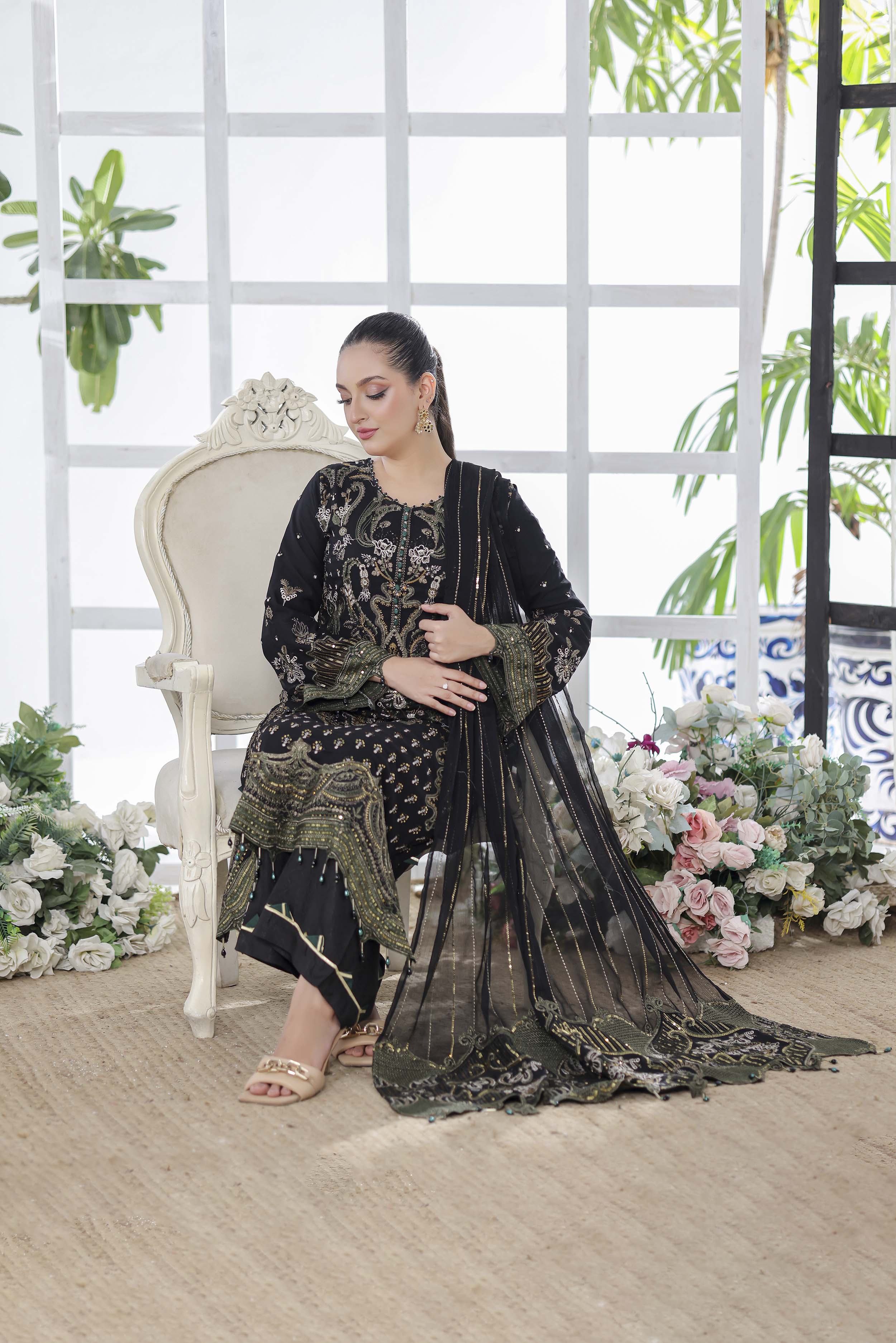 Ghuncha – Onyx Black Luxury Chiffon Outfit