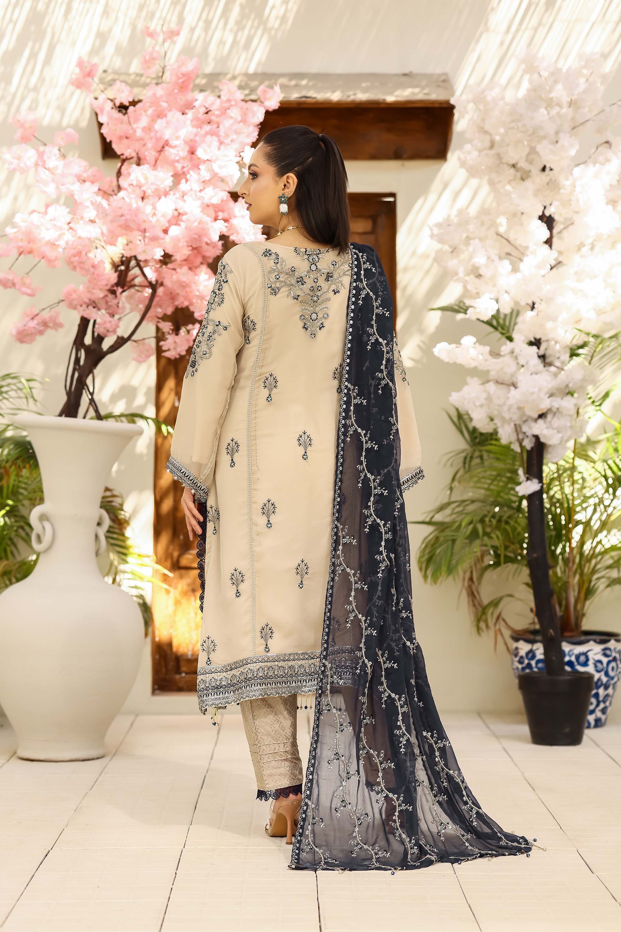 LA Bella Skin Special - Embroidered Ensemble with Midnight Navy Dupatta