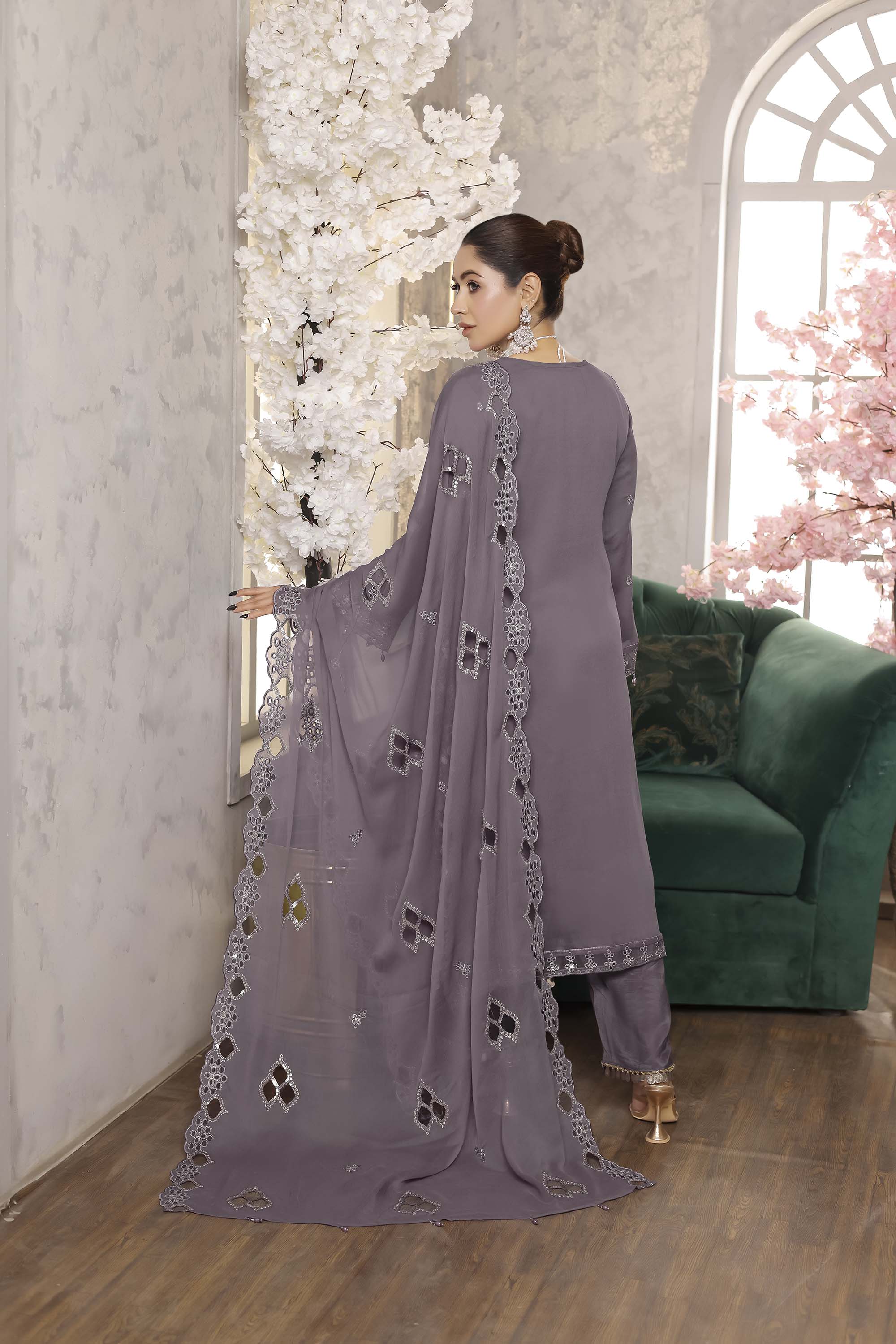 Paris Silk | Embroidered Chiffon Suit – Dusty Mauve