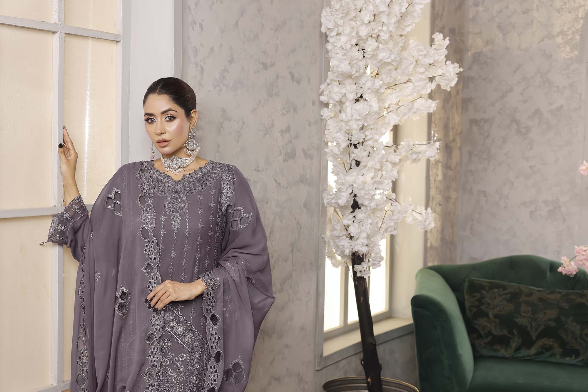 Paris Silk | Embroidered Chiffon Suit – Dusty Mauve